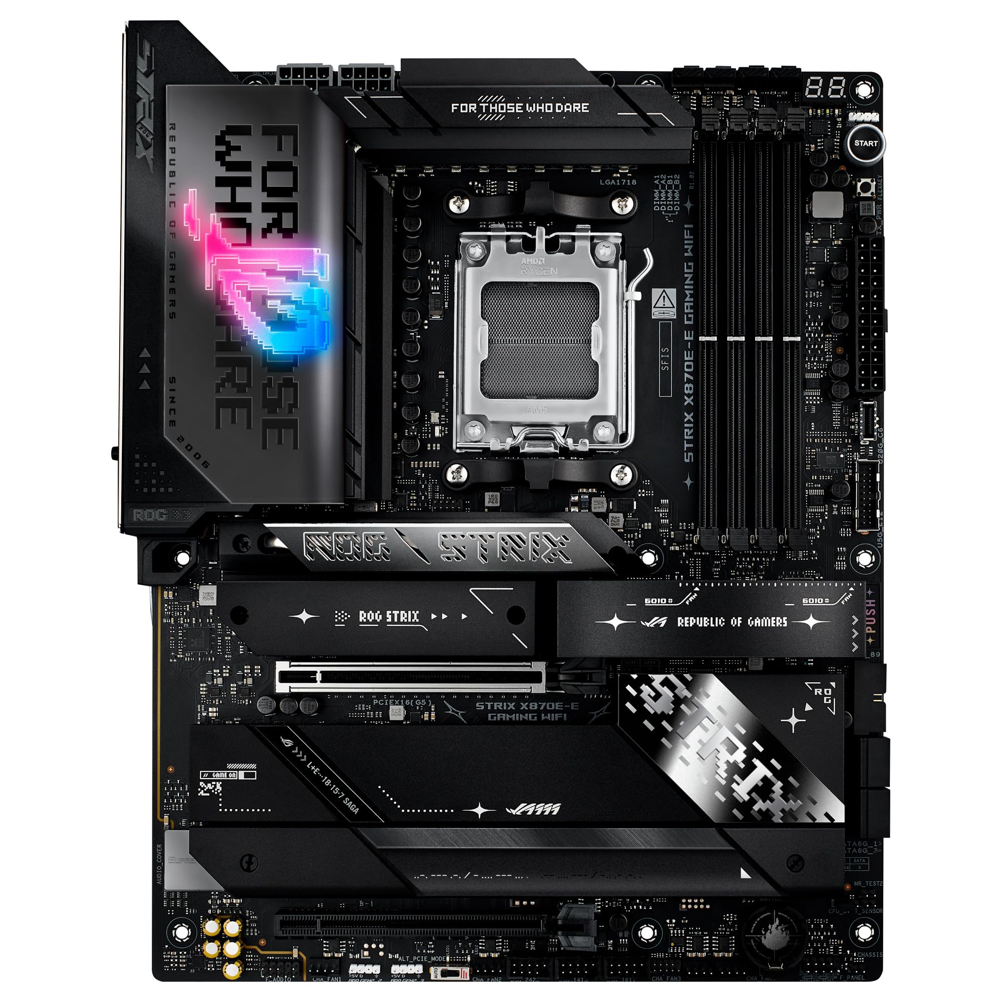 ASUS ROG Strix X870E-E Gaming WiFi - Placa Base AMD ATX, 18+2+2 etapas de Potencia, DDR5, 5X M.2, PCIe 5.0 Compatible con GPU de última generación, WiFi 7, USB 20G con PD 3.0 de hasta 30 W
