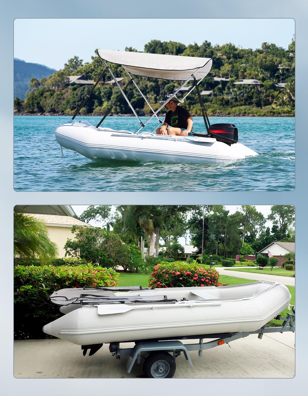 KEMIMOTO Bimini Top Bootsabdeckung Sonnenverdeck, Bootsverdeck Sonnendach Sonnensegel Sonnenschutz, Grau, 161 L*119-139 W*110 H cm