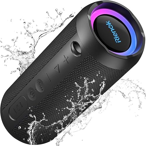 RIENOK Altavoz Bluetooth portátil 30 W emparejamiento dual estéreo inalámbrico verdadero sonido HD IPX7 impermeable deportes al aire libre ducha