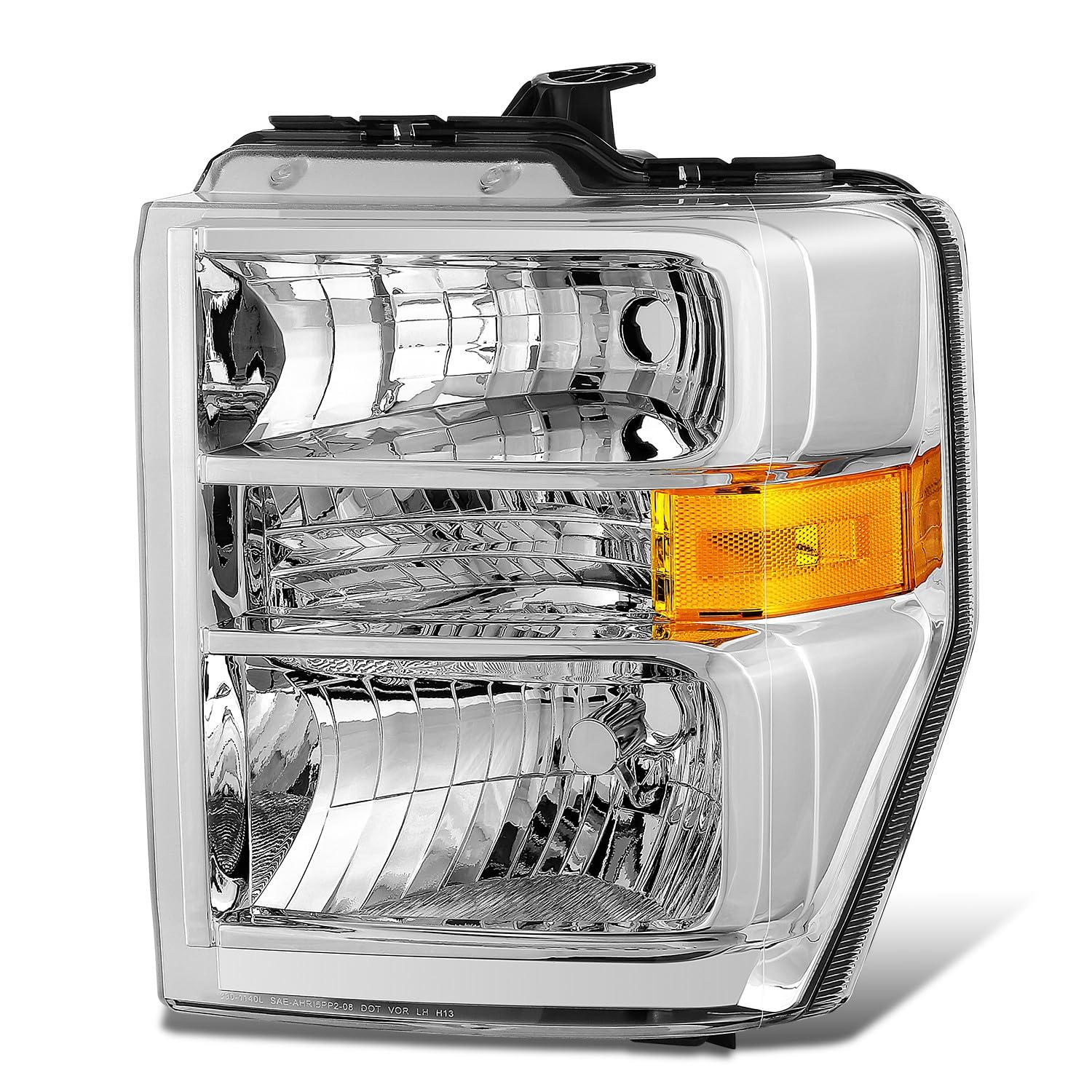 DNA MOTORING Headlamps Headlight Assembly Compatible With 08-14 Ford E150 08-21 E350 E450SD 16-21 F650 F750, Left, Chrome/Amber, HL-OEM-ESD08-CH-AM-L