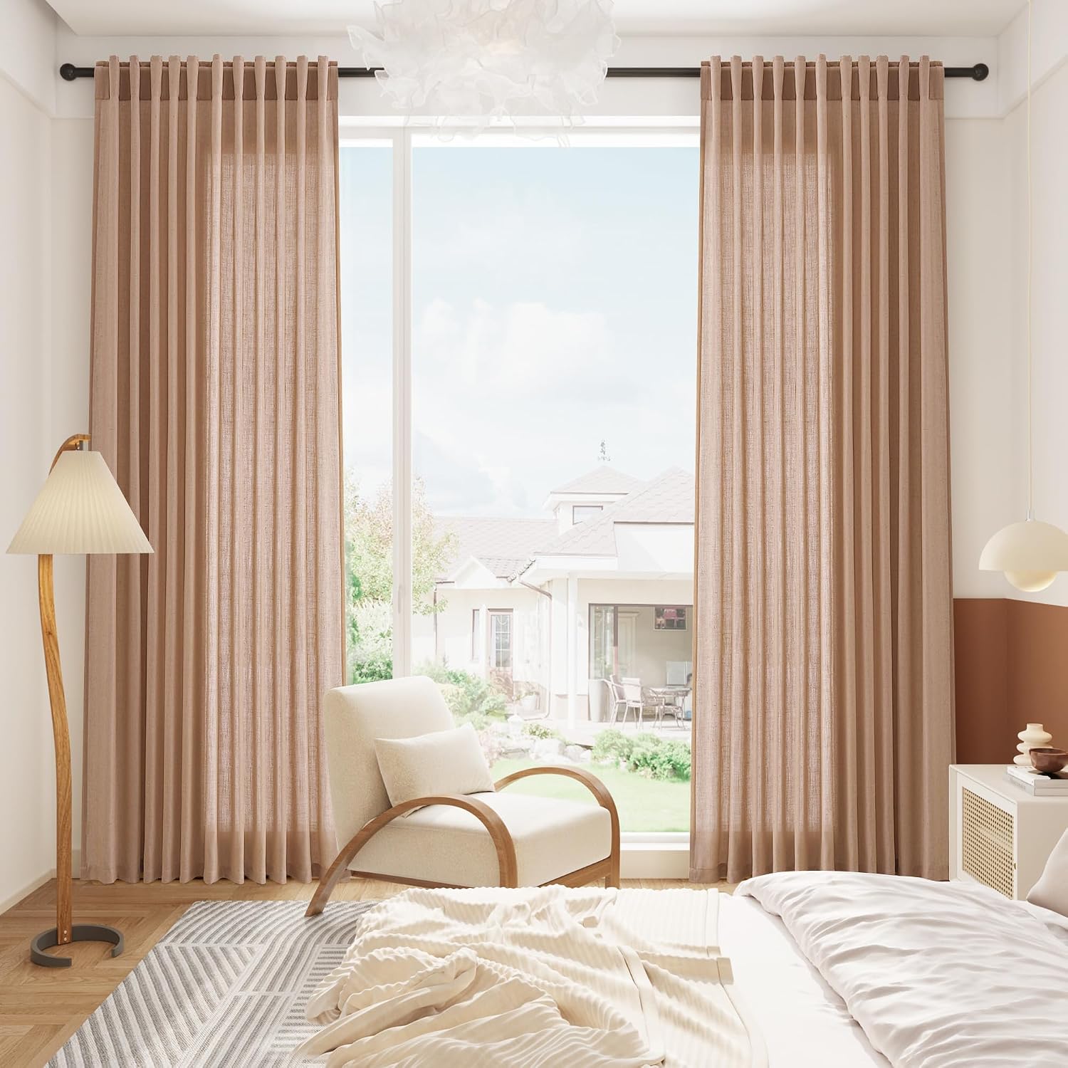 Nanspring Peach Linen Curtains 84 inches Long for Living Room Back Tab Luxury Light Filtering Privacy Sheer Curtain Modern Farmhouse Decor Boho Cotton Textured Gauze Drapes for Bedroom 2 Panels thumbnail