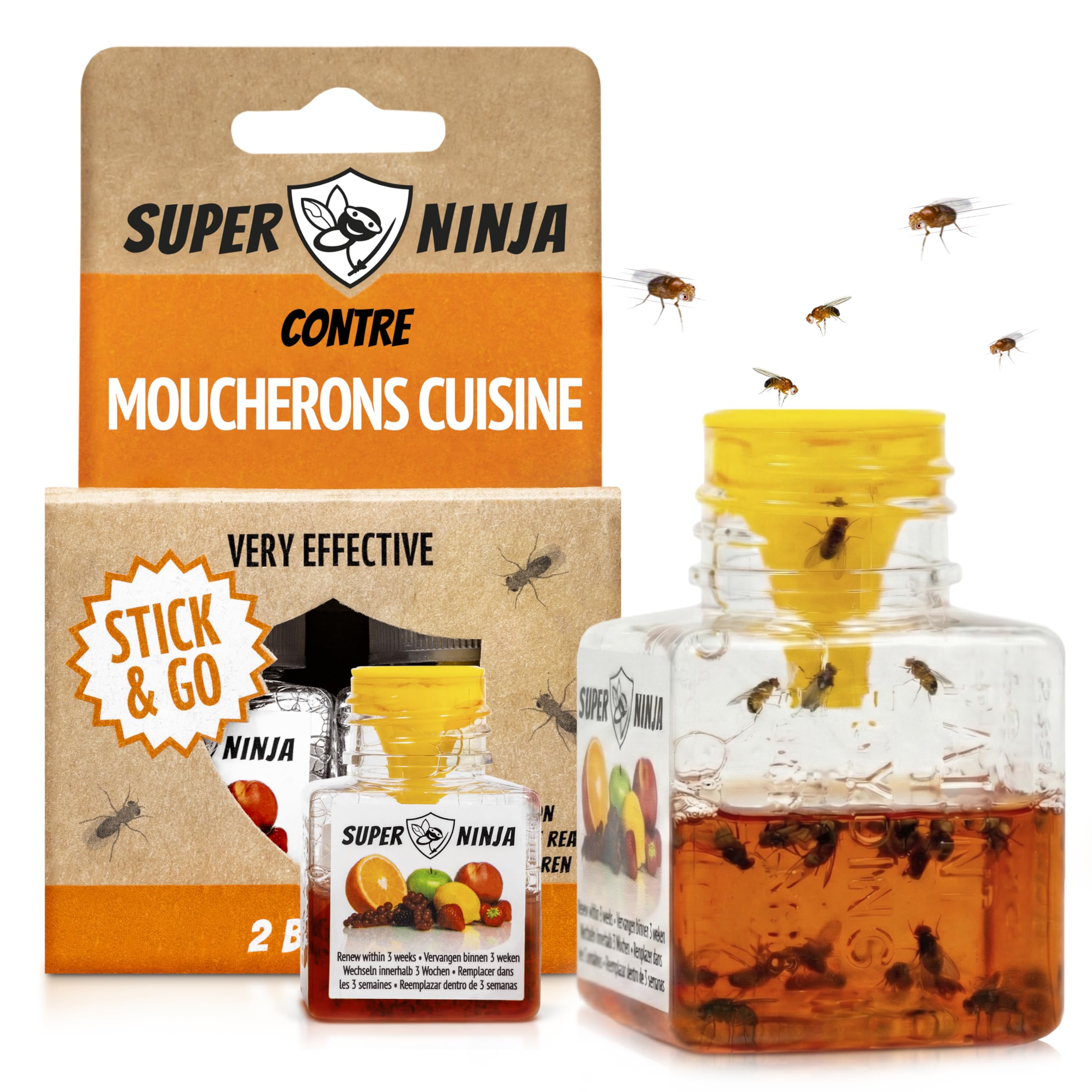Pièges Anti Moucherons d'Intérieur Super Ninja Lot de 2 3 Semaines d'Action