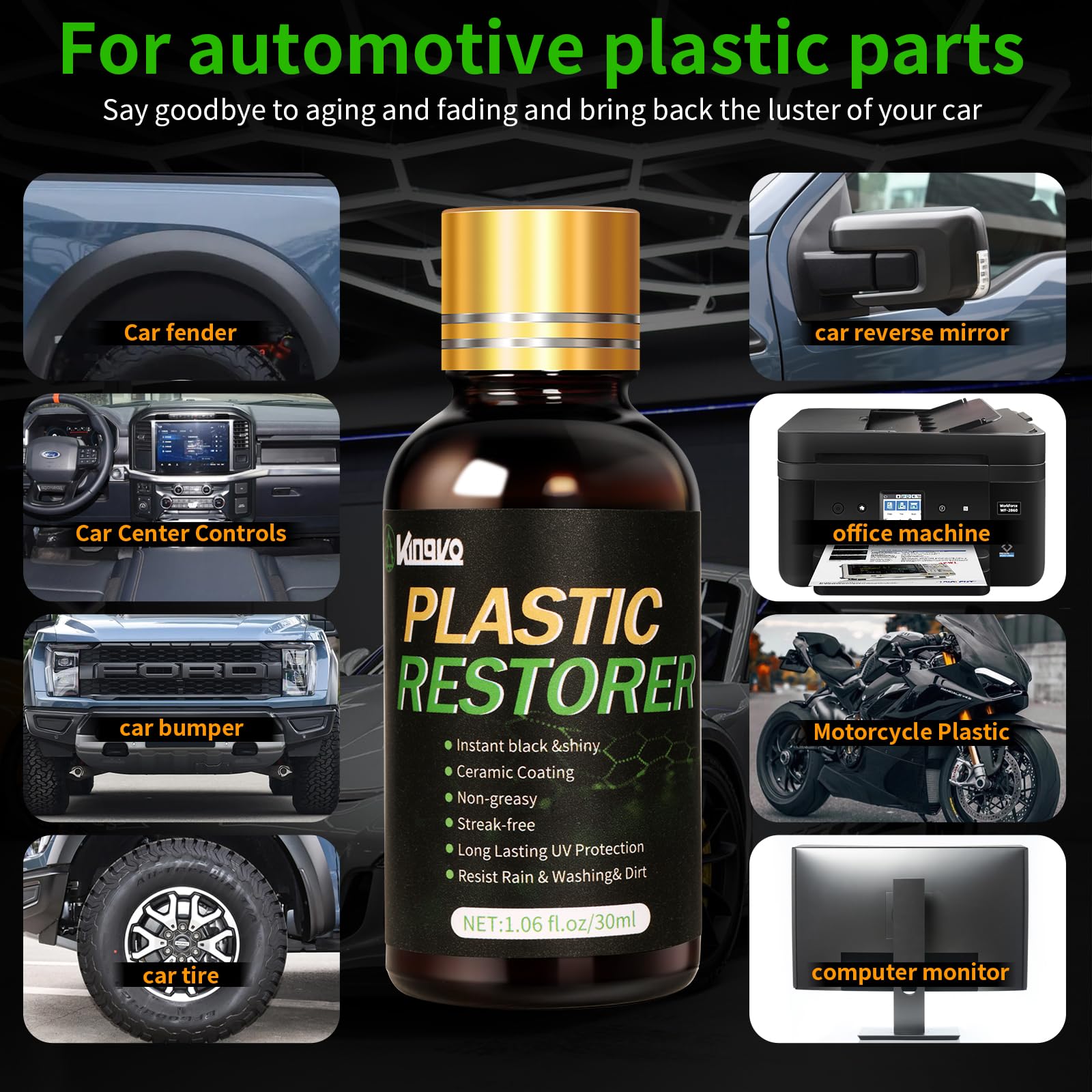 Restaurador de accesorios de plástico para automóviles, kit de revestimiento de cerámica para automóviles, revestimiento hidrofóbico, 30 ml