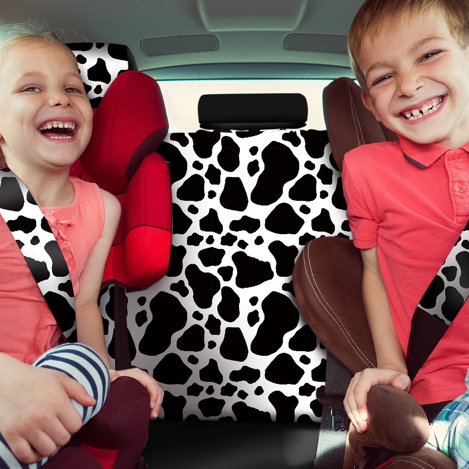 Juego de accesorios de coche con estampado de vaca para mujeres y hombres, funda para volante de coche, funda de asiento con estampado de vaca, almohadillas para cinturón de seguridad, alfombrillas de
