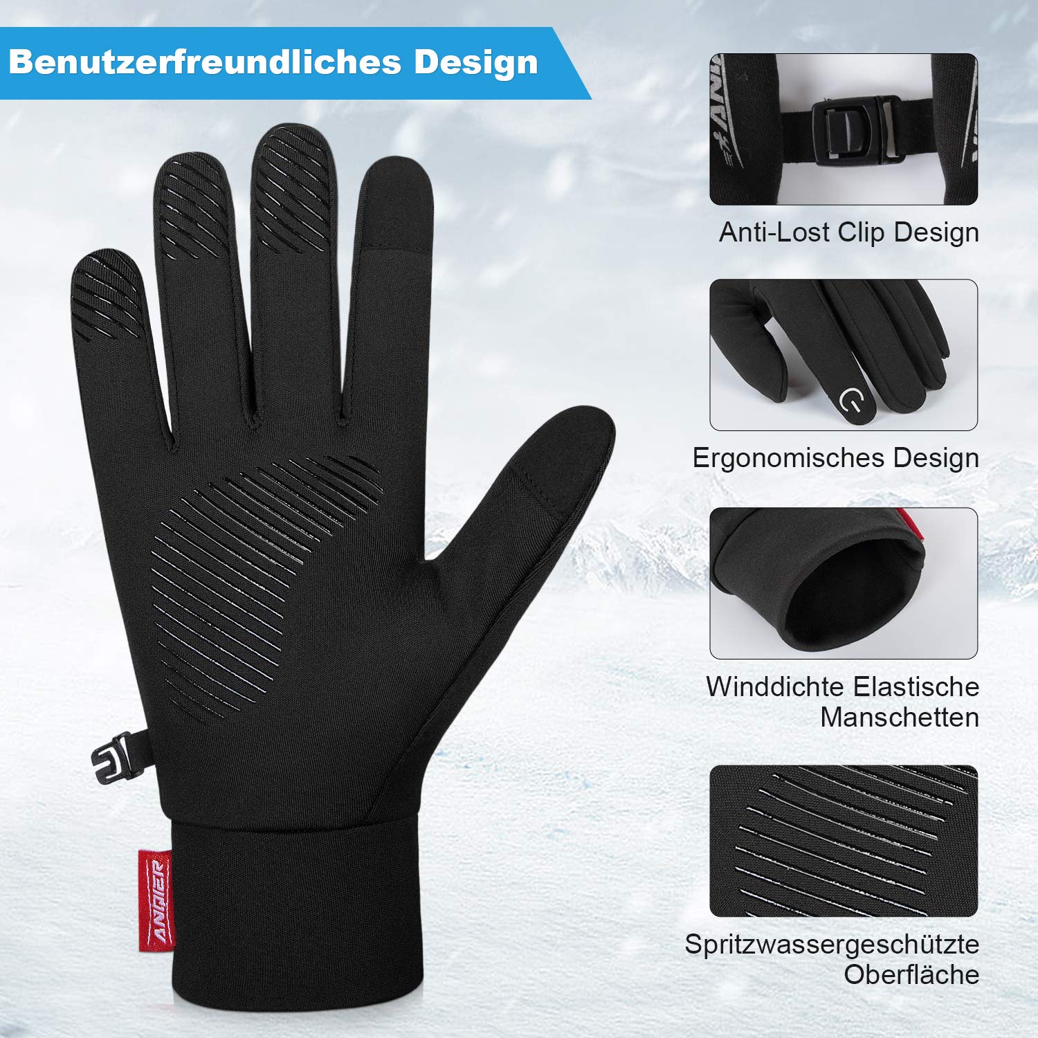 Lapulas Handschuhe Herren Damen Dünn rutschfest Fahrradhandschuhe Touchscreen Laufhandschuhe Warme Winterhandschuhe