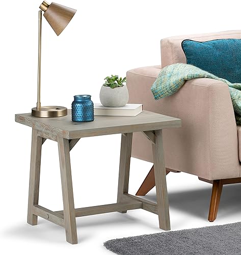 Miniatura 146 de SIMPLIHOME Sawhorse - Mesita de noche de madera maciza de 24 pulgadas de ancho, moderna, industrial, color gris envejecido, para sala de estar y