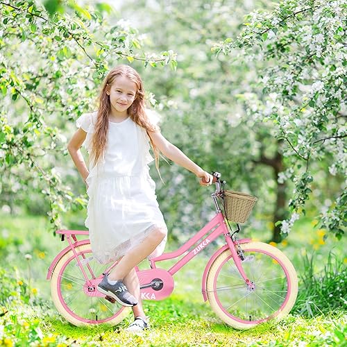 Miniatura 7 de Bicicleta para niñas de 20 pulgadas para niños, bicicletas para niños de una sola velocidad con canasta, bicicleta de crucero de playa para niñas,