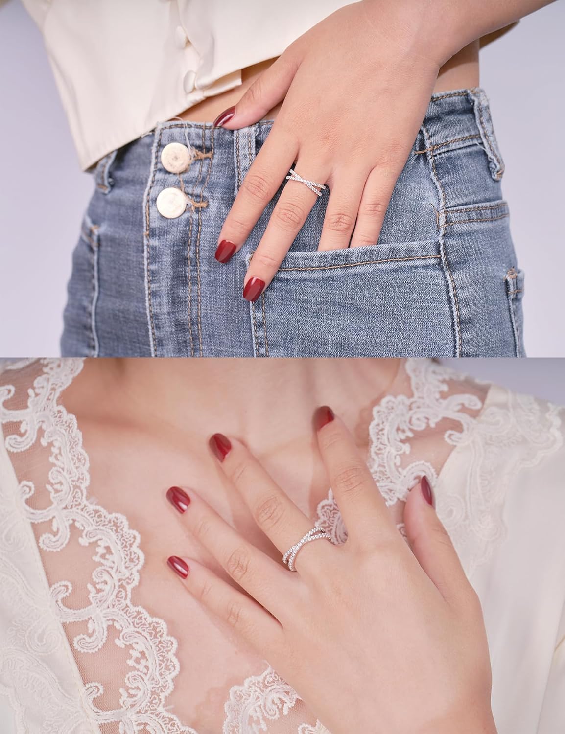 IMOLOVE Moissanite Eternity Ring, Criss Cross Wedding Bands for Women - Sterling Silver Stackable Rings Size 4-11 - Image 6