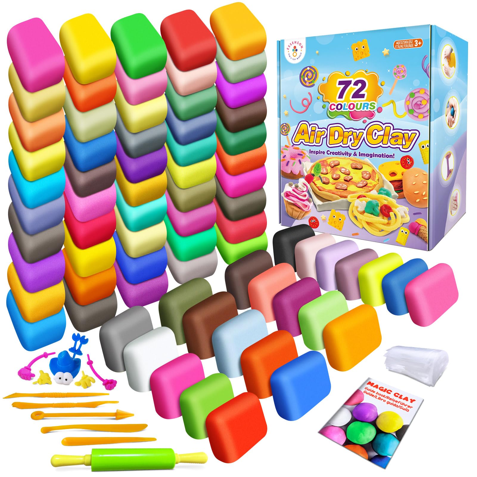 Juego de arcilla de modelado – 72 colores de arcilla mágica de secado al aire para niños, regalo para niños y niñas de 3 a 12 años