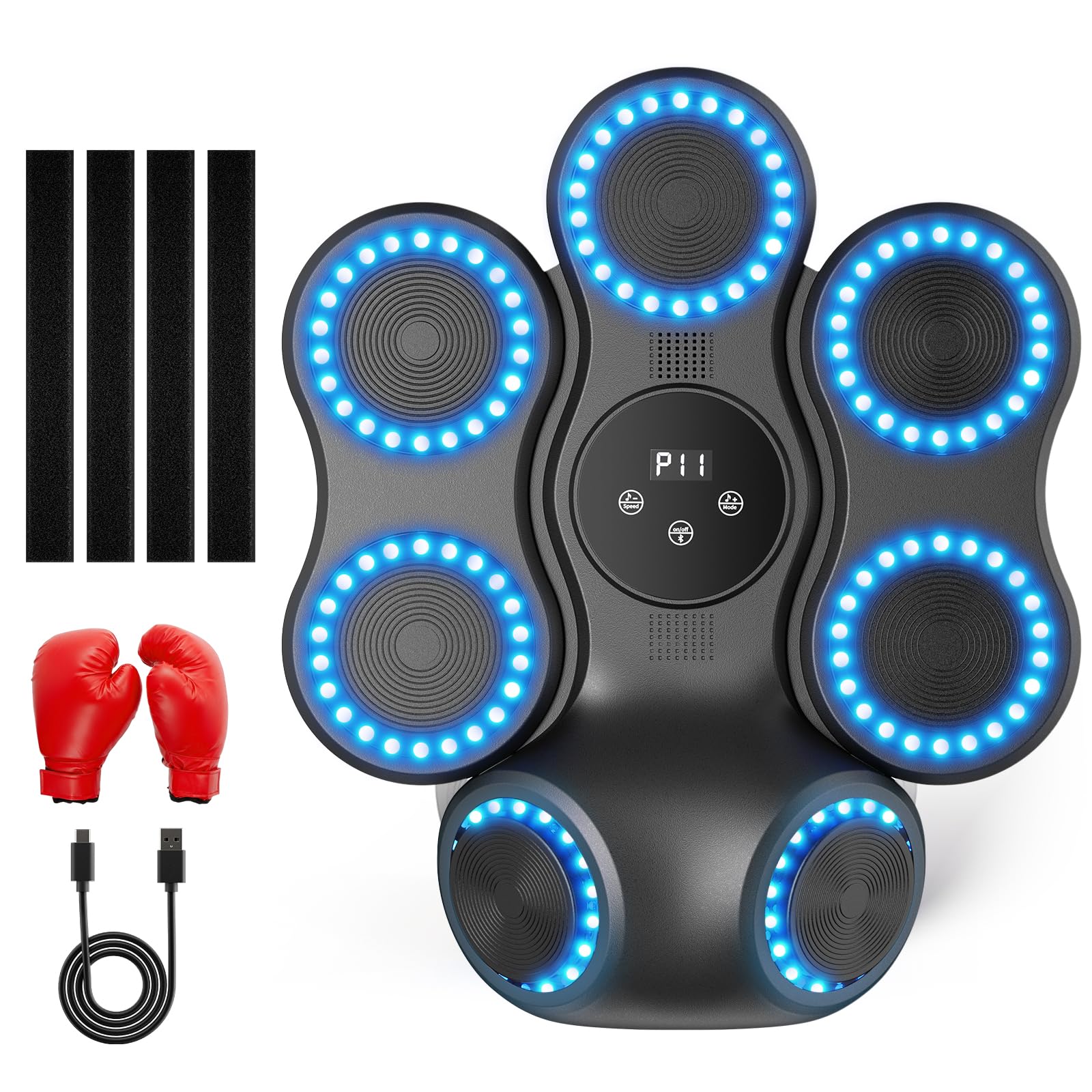 Boxeo Pared Musical, Maquina Boxeo con Bluetooth y Pantalla LED, 9 Velocidades Ajustables, 11 Modos de Entrenamiento, Boxeo de Montaje en Pared, Equipo de Fitness para Entrenamiento en Casa