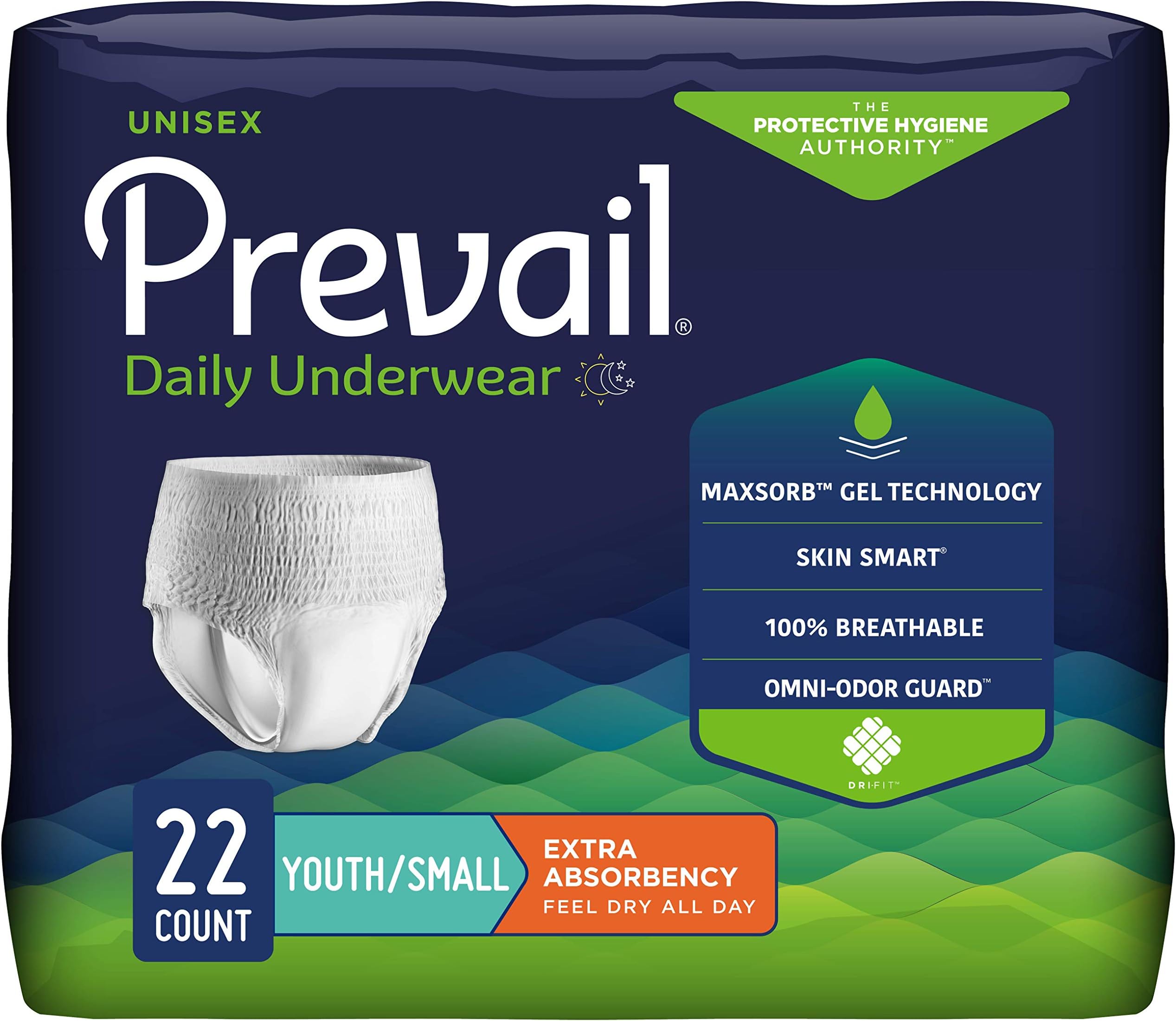 Extra Absorbency Incontinence Underwear, Youth/Small Adult, 22-Count