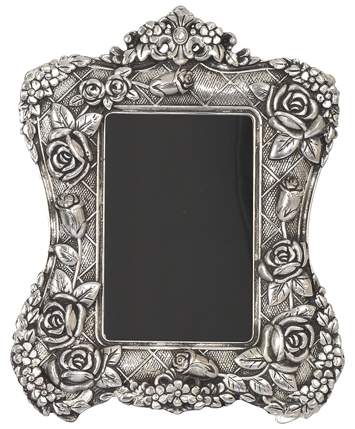 GIFTCITY Silver Plated Photo Frame Rose Flower | Photo Frame for Gift Love one Perfect for Birthday, Anniversary, Wedding Gifts | Photo Fiting Size 5" x 7" Inches (Silver Plated Pack of 1)