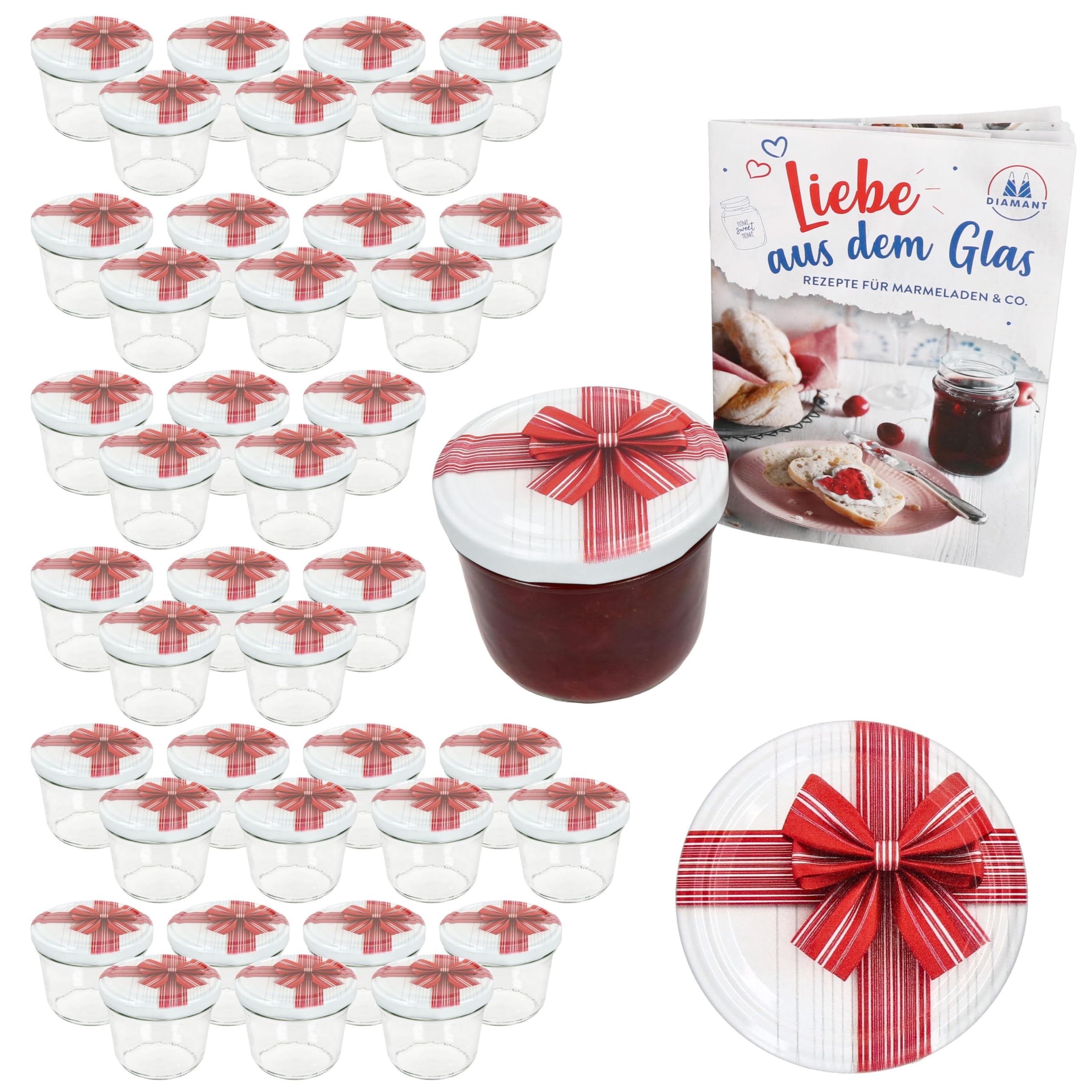 MamboCat Lot de 40 bocaux en verre de 230 ml avec couvercle à visser + 82 couvercles avec recette de sucre diamant I Bocaux de conservation et conservation