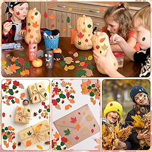300Pcs Fall Stickers, Glitter Maple Foam Stickers, Self Adhesive Leaf Shape Thanksgiving Decorations, Colorful Pattern Foam Decor for Kids Crafts DIY, Harvest and Autumn Party Supplies