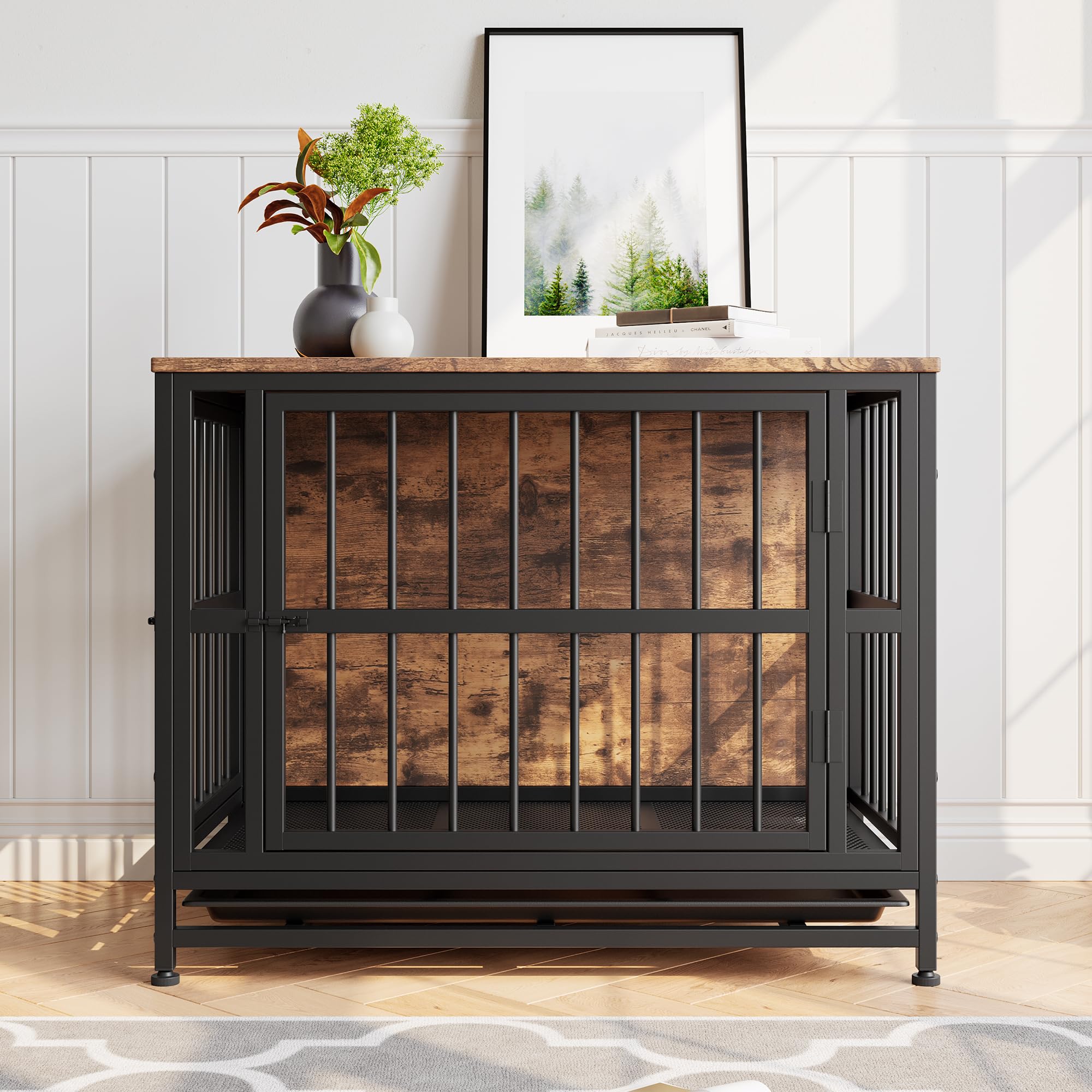 Hundekäfig Möbel, Hundebox für Zuhause Mittlere Hunde,Beistelltisch, Hundehütte Indoor, Hochbelastbar Hundehaus für Zuhause, Herausnehmbares Tablett, 2 Türen,Dog Crate Furniture