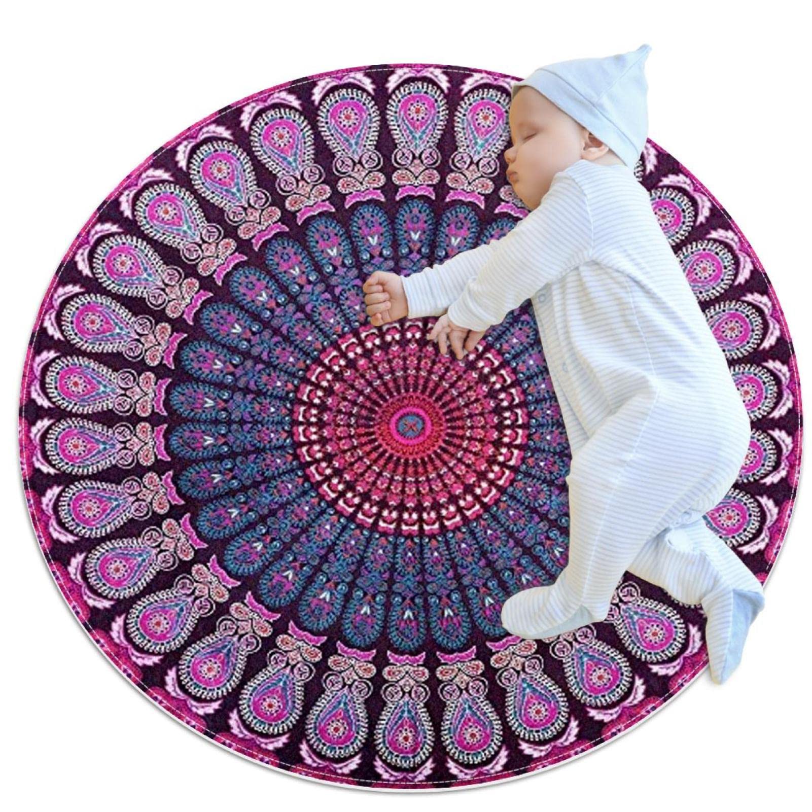 Tapis de salle de bain antidérapant rond 1m bohème chambre et salon