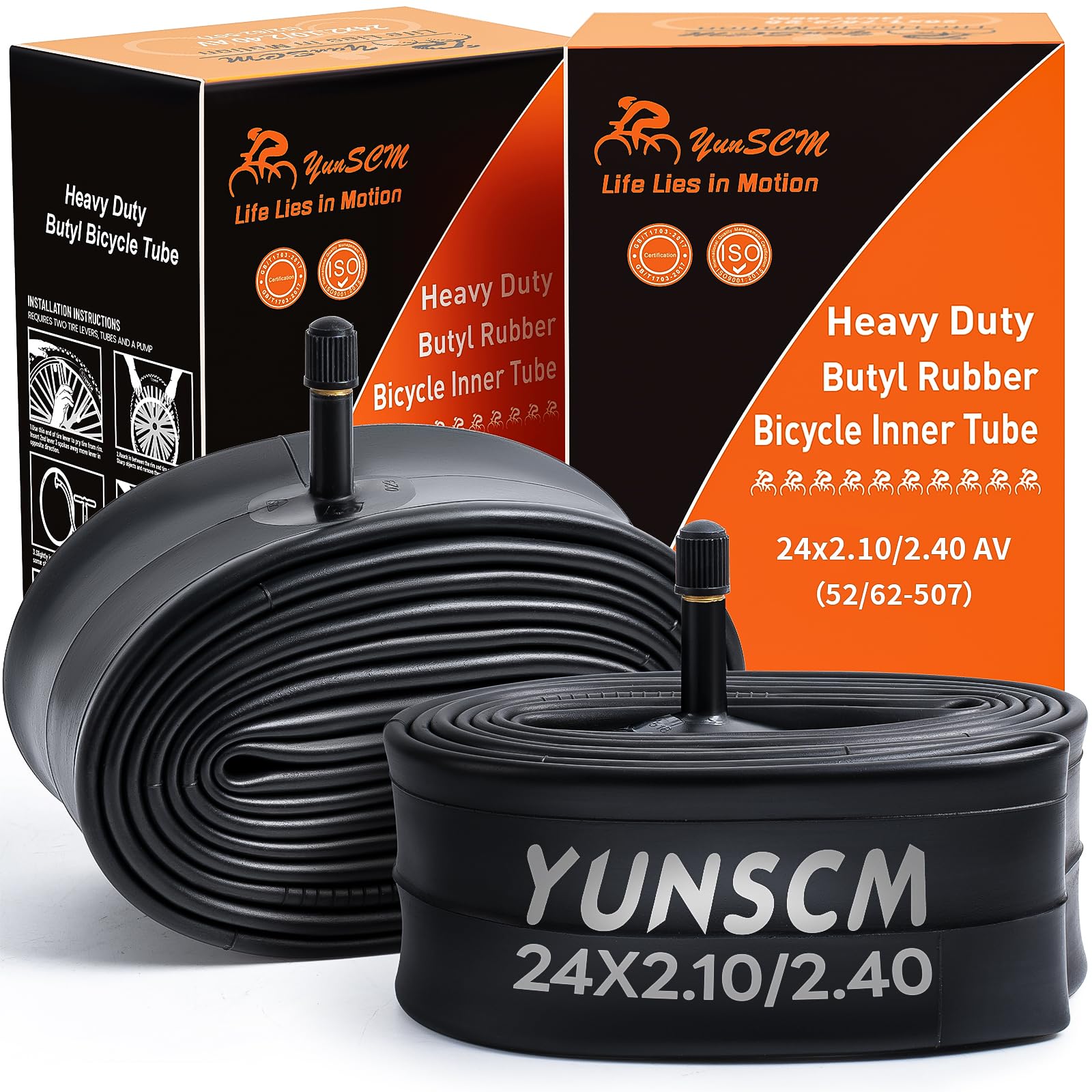 2 Pack Heavy Duty 24x2.10/2.40 Bike Inner Tubes With Tire Levers - AV32mm Schrader Valve