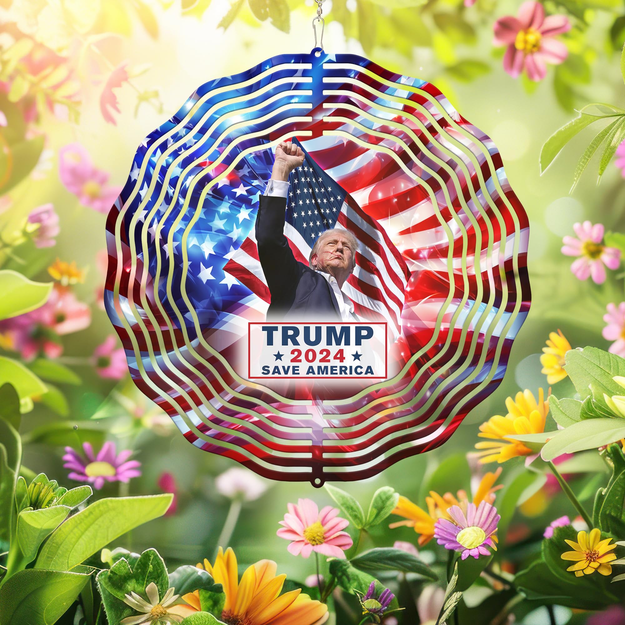 Trump 2024 Save America Wind Spinner TQN3961WS, 12 inches - 3D Hanging Wind Spinners Outdoor, Yard, Garden Decor