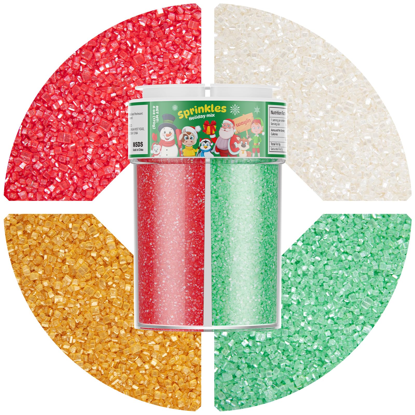 Christmas Sprinkles 4-Colors - 6oz Sanding Sugar Edible Cake Decorations, Perfect for Cake Sprinkles and Toppings, Edible Sprinkles for Cake Decorating, Cupcakes & Cookies