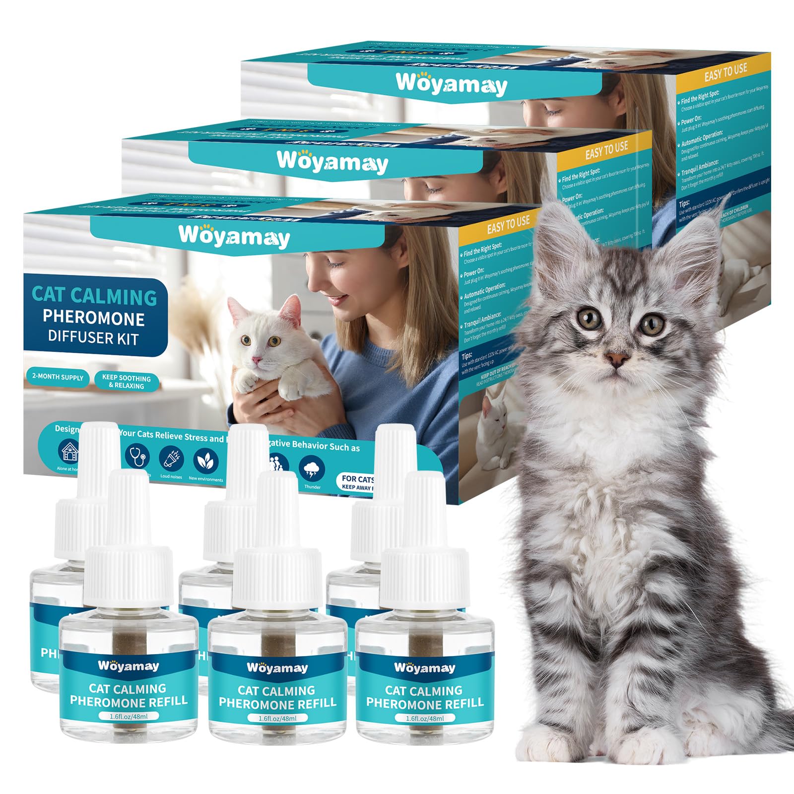 Woyamay Recambios de Difusor de Feromonas para Gatos, 6 Unidades Calmante Gatos y Tranquilizante para Gatos, Relajante para Gatos con Suministro de 6 Meses, Feromonas Gatoshasta 180 Días