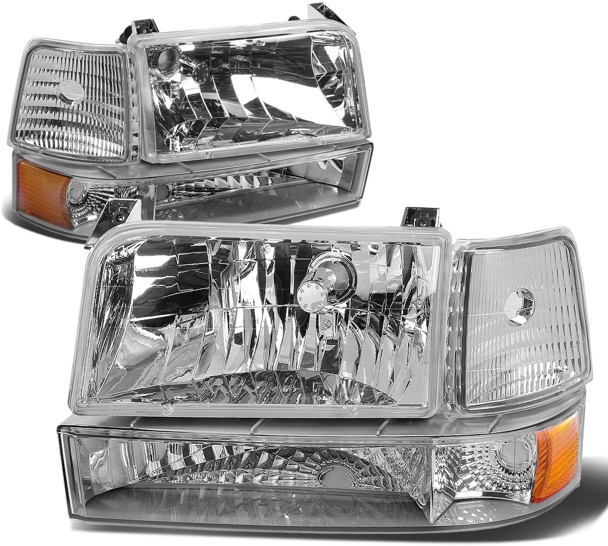 Auto Dynasty Chrome Houisng Amber Corner Headlight w/Bumper Lamps+Tool Kit Compatible with Ford F-150 F-250 F-350 92-96