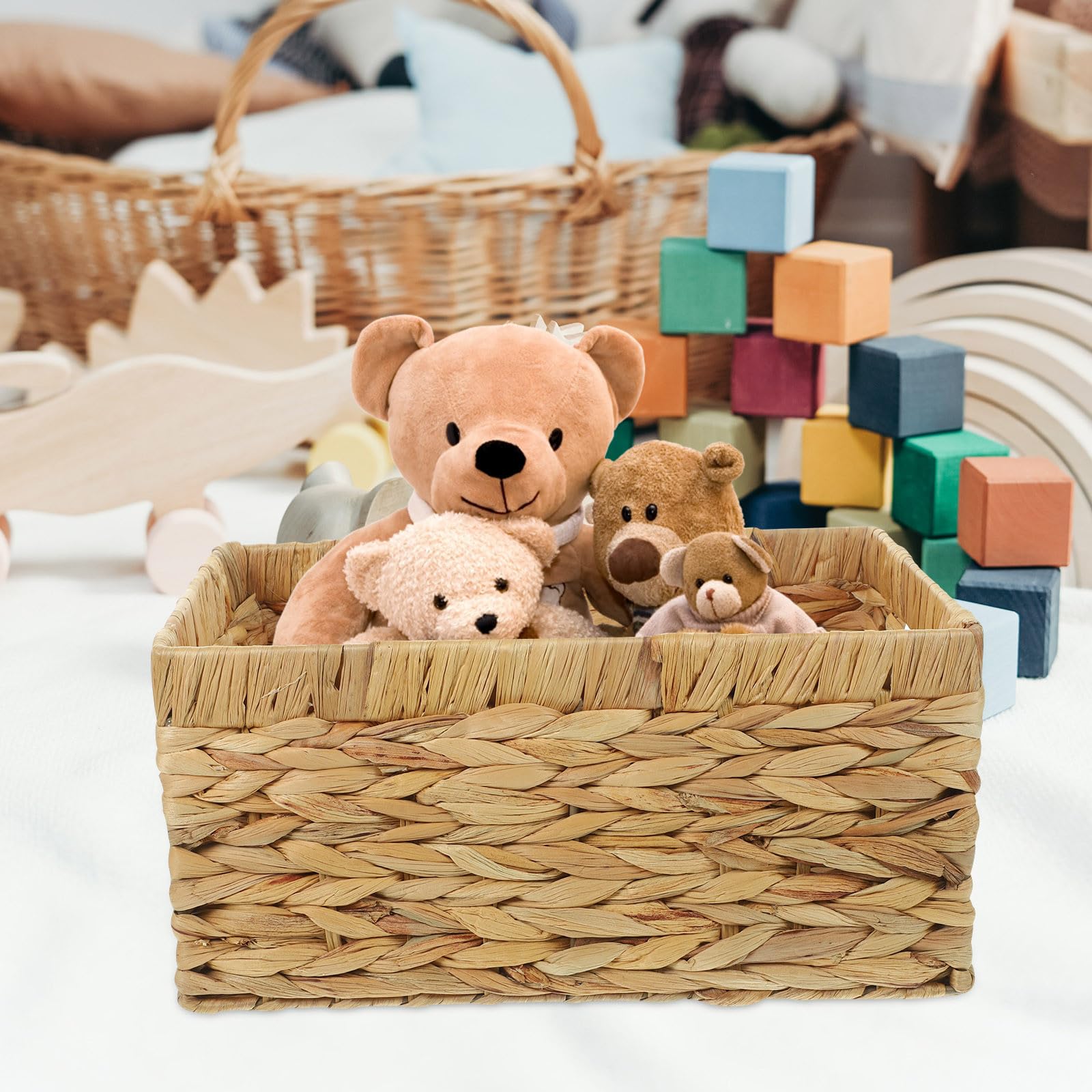 CRAFTHROU Aufbewahrungskorb Geflochtener und Natürlichen Stil aus Wasserhyazinthe mit Großer Kapazität und Natürlichem Stil zur Organisation oder am Schreibtisch im Schlafzimmer