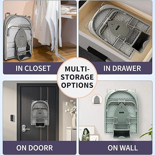 Miniatura 8 de Tabla de planchar plegable con soporte de hierro, tabla de planchar de metal pequeña portátil que ahorra espacio con cubierta de algodón resistente
