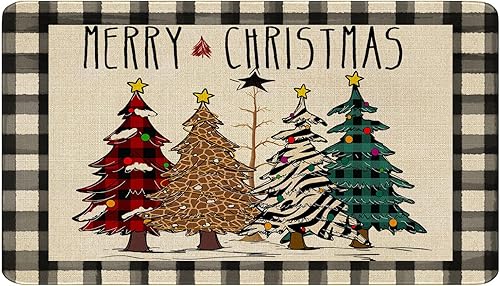 Ideasonna Tapete de puerta de Navidad para interiores y exteriores, tapete rojo de Navidad para puerta delantera, tapete de invierno y Navidad,