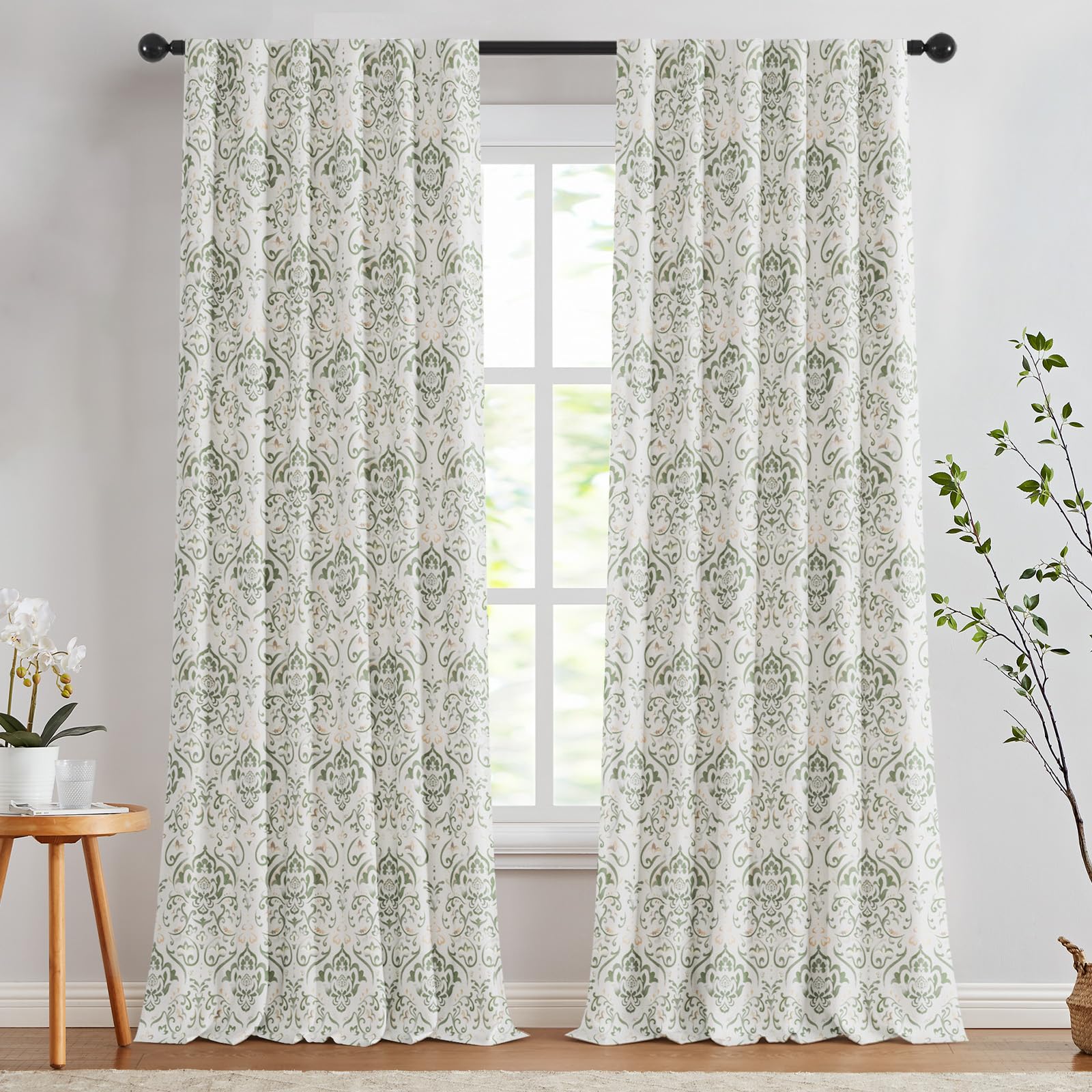 Amazon.com: Lazzzy Sage Damask Blackout Curtains 96 Inches Long