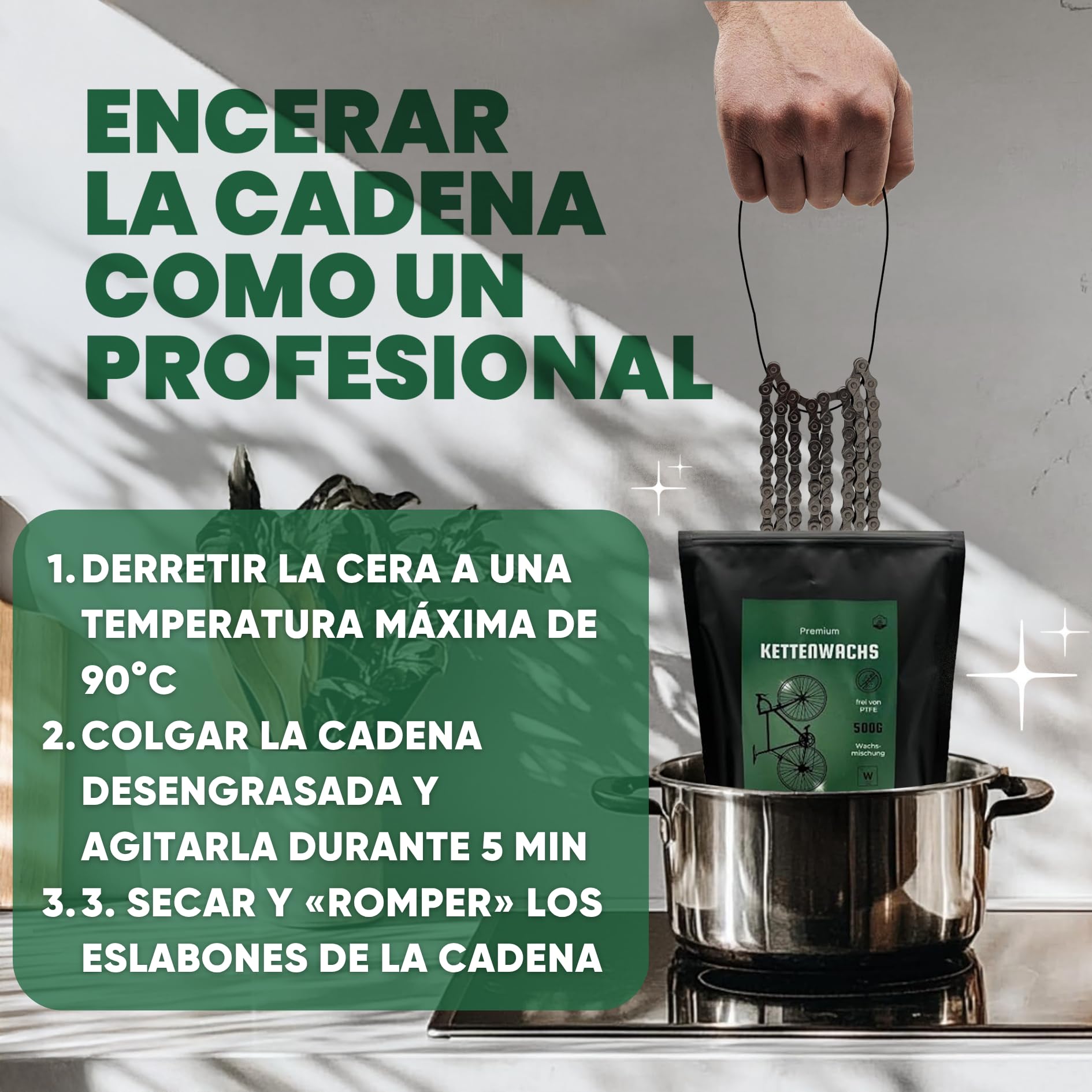24SENDIT cera caliente para cadenas de bicicleta 500 g – Cera para cadenas de bici, MTB, carretera, gravel y e-bike