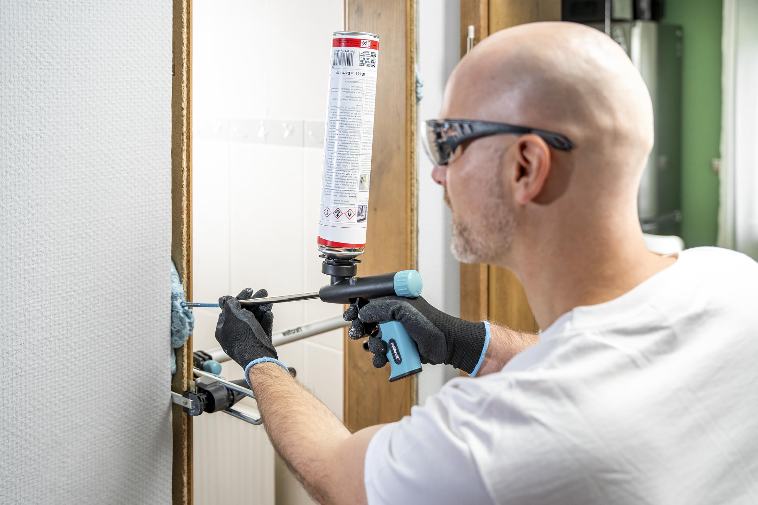 wolfcraft Pistola dosatrice per schiuma di montaggio I 4342000 I Per sigillare, isolare e incollare con precisione