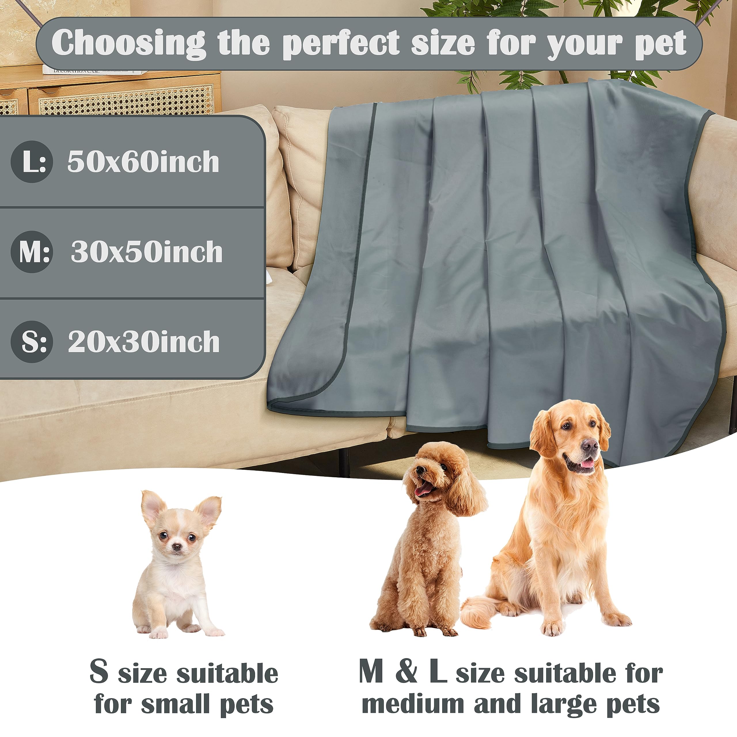 wasserdichte Kühldecke Hunde Katze, Waschbar Hundedecke Kühlend, wasserdichte Hunde Kühlmatte für Sofa Bett Outdoor, Verwendbarer Überwurf Couchbezug Möbelschutz, 130 x 75 cm, Grau