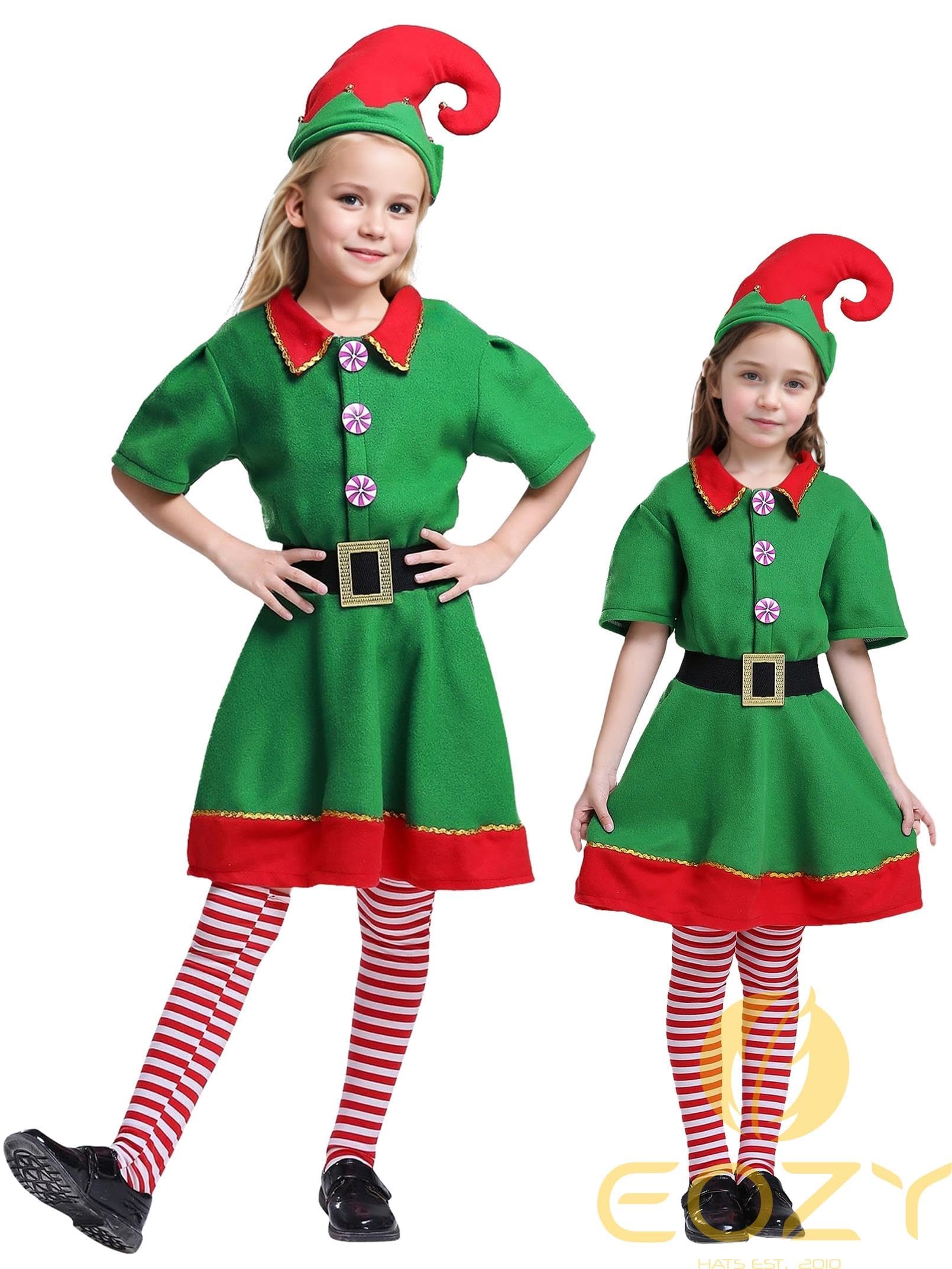 EOZY Santa Elf Costume Kids Chirstmas Elf Costumes for Girls Xmas Party Santa Fancy Dress Outfit with Hat and Stockings - Image 2