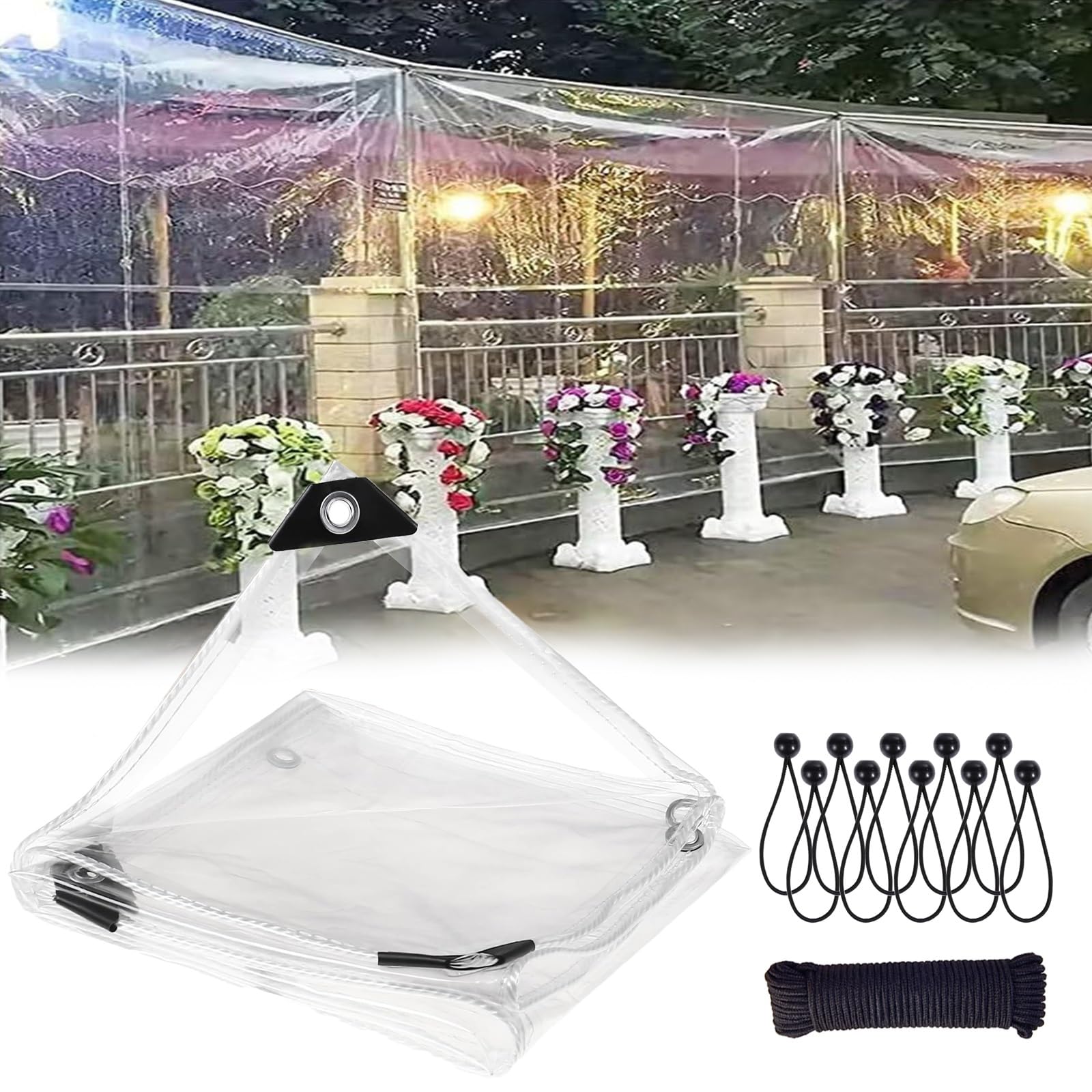 KLGFBDC Thick Tarpaulin Clear Rain Tarps 180x500 cm / 5.9x16.4 FT, 0.38(mm) Thickened Soft Glass Plastic Wind Curtain Tarps, for Home Patio Balcony Garden Porches Pavilion Chicken Nursery Plants