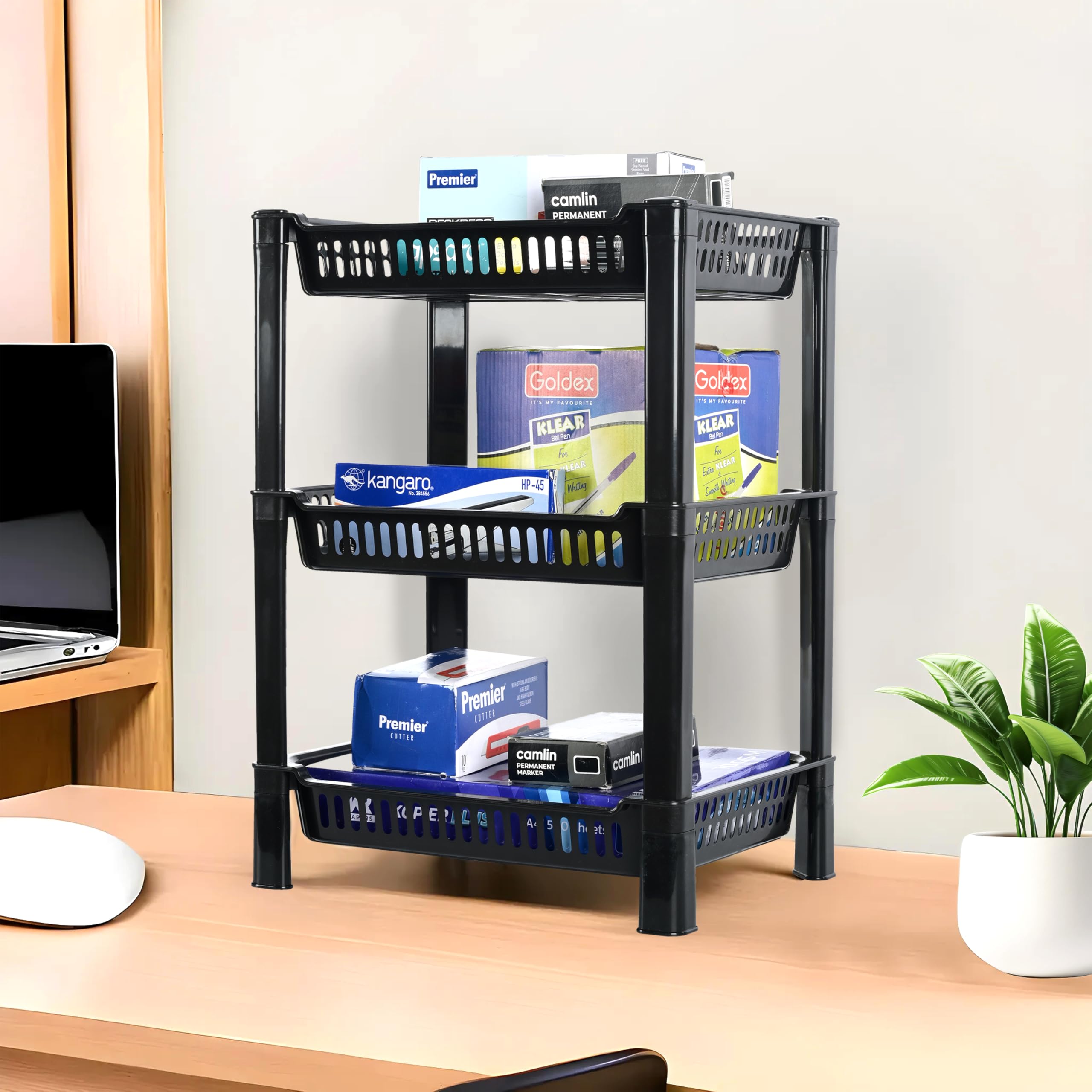 Kuber Industries 3-Tier Multipurpose Racks For Storage | Kids Toy Organizer/Under Wash Basin & Office Storage cabinet & Shelves | Black-image-0