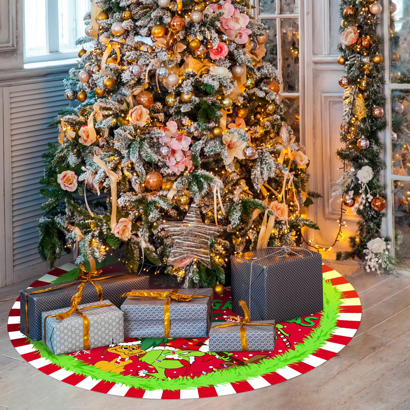 Christmas Tree Skirt, 48 Inch Soft and Funny Trimmed Merry Christmas Tree Collar Farmhouse Xmas Holiday Party Decoration (red)