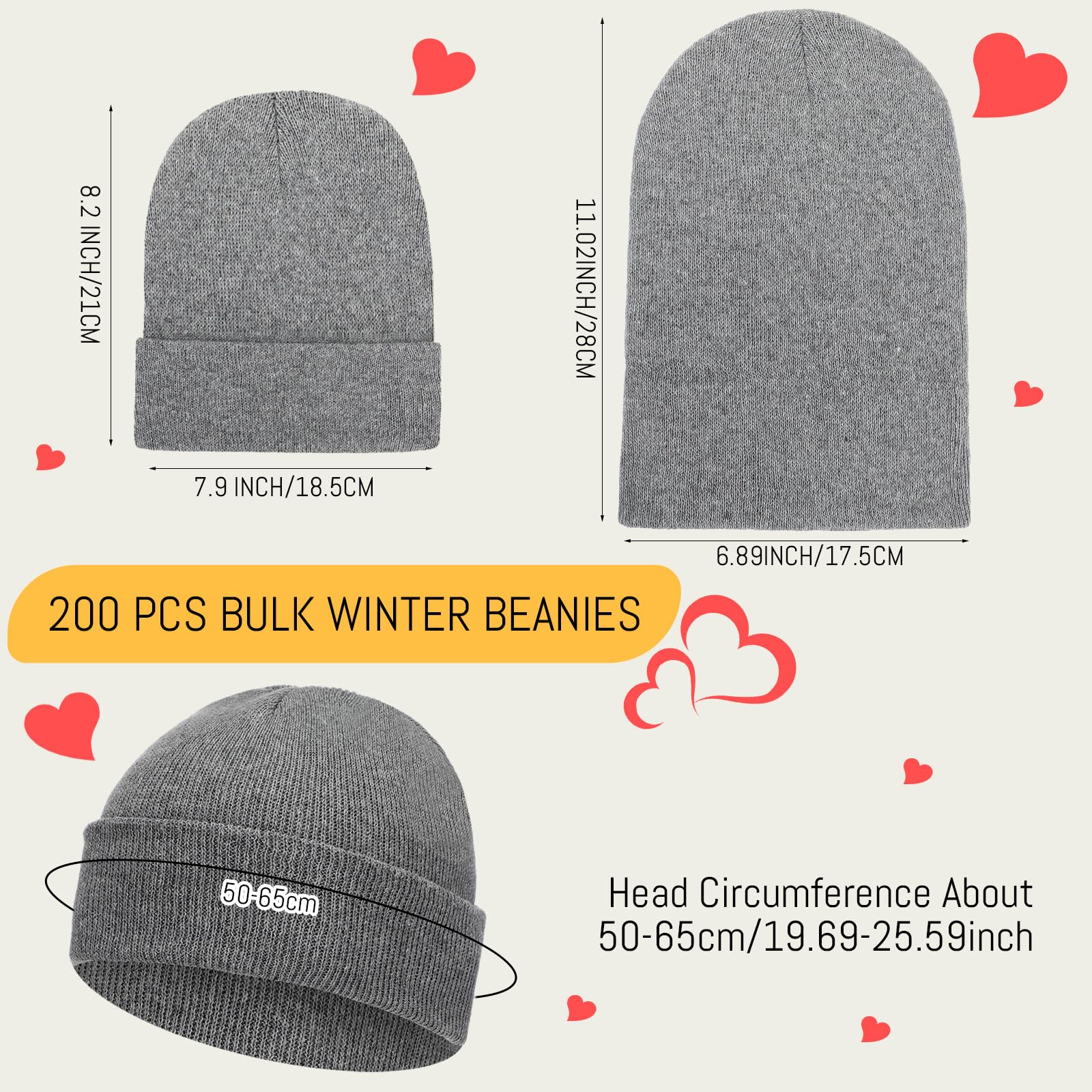 Toulite 200 gorros de invierno a granel para donación de personas sin hogar, unisex, gorro de punto cálido