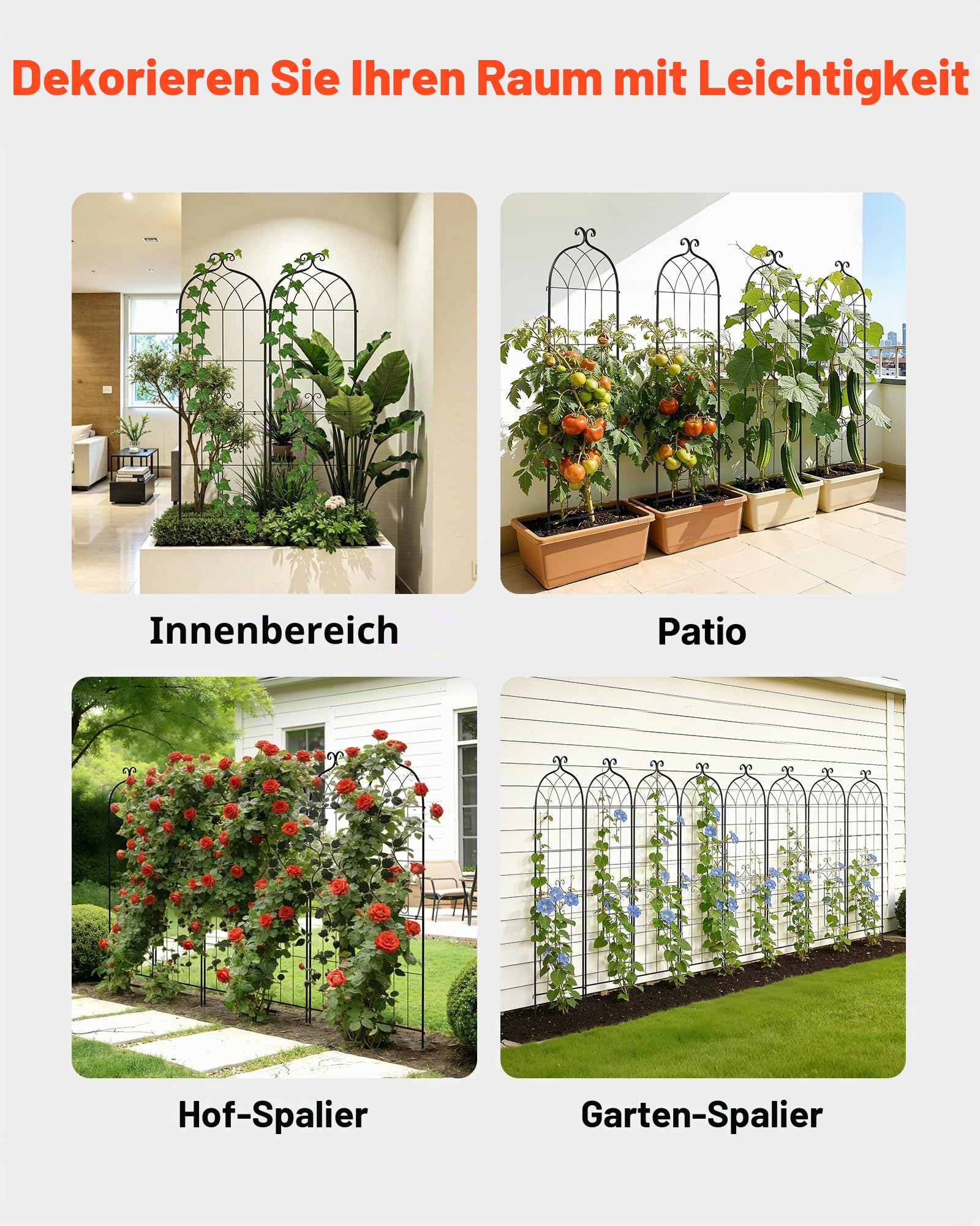 VEVOR Rankgitter, 180x52,5 cm 2er-Pack, Metall Rankhilfe mit Pulverbeschichteter Oberfläche & Verriegelungsmechanismus, Kletterhilfe, Garten Spalier, Pflanzengitter für Blumen, Gemüse & Rosen