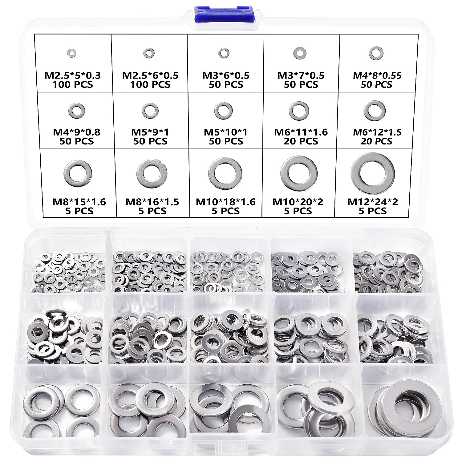 Rondelle Piane 304 A2 Set Da 50 Rondelle Piatte In Acciaio Inox 304 A2 - M2, M3, M4, M5, M6, M8, M10, M12 Set Rondelle Piane 304 A2 - Foto 3