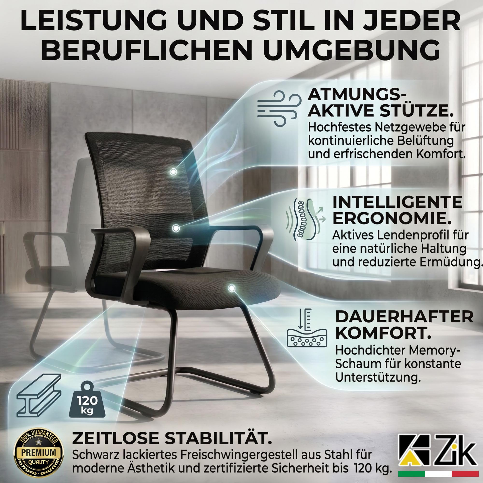 ZIK - 2 Besucherstuhl mit Armlehne Bequeme und Atmungsaktive, Besucher- & Konferenzstühle Perfekt für den Empfang von Gästen und Kunden, für Besprechungsräume, Wartezimmerstühle für Büros