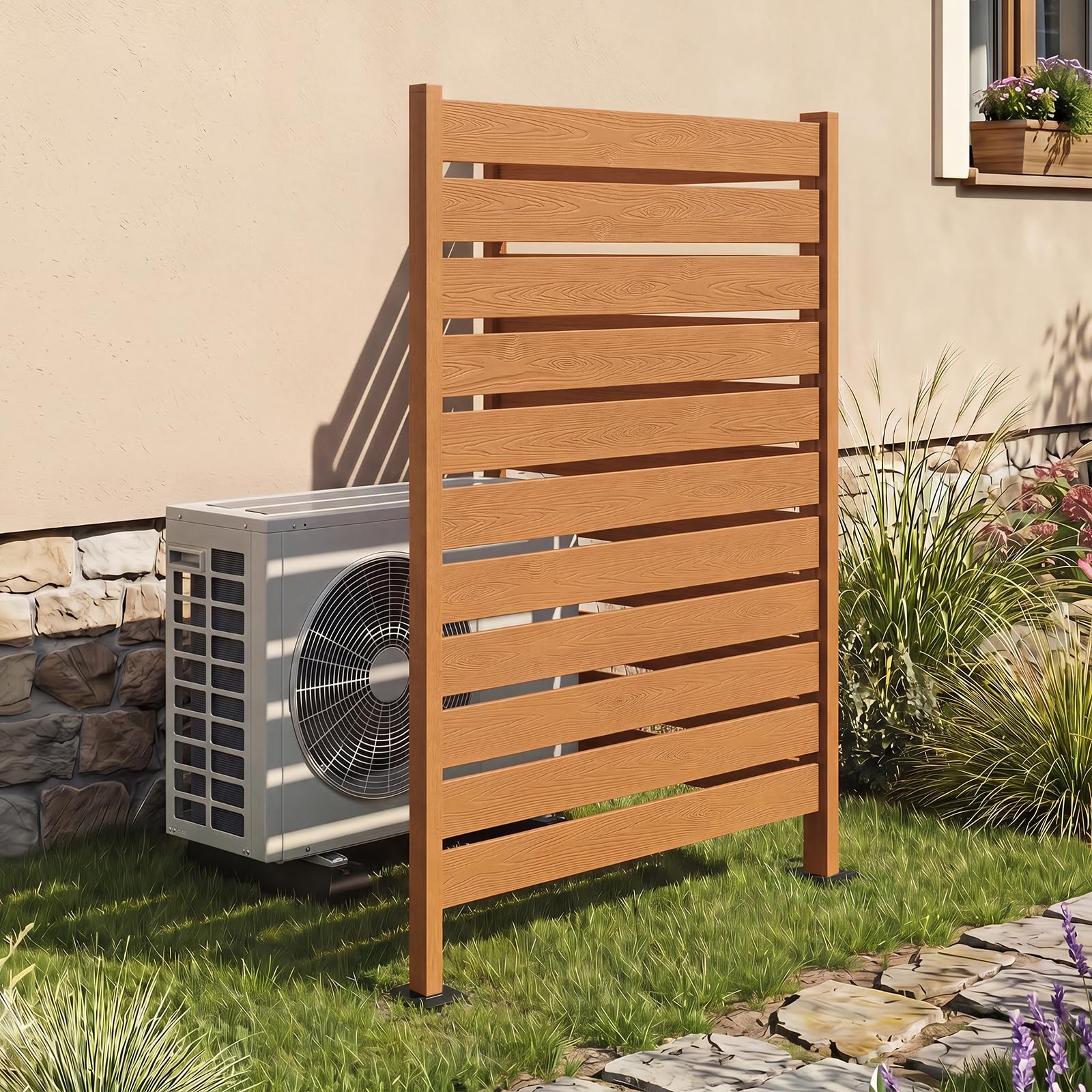 COSTWAY Panneau Cloture Jardin Brise Vue Exterieur à Lattes | Écran de Confidentialité Décoratif en Bois-Plastique 3 Modes d'Installation, Paravent Pour Terrasse Piscine, 93x64x155cm