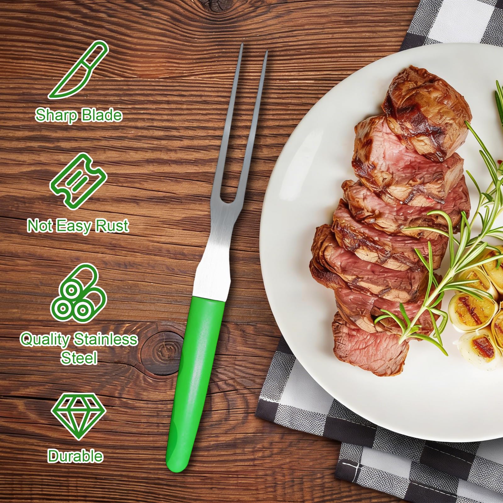 Dos tenedores de carne de acero inoxidable, 29 cm, tenedor de carne con mango ergonómico, tenedor de trinchar para restaurante, cocina, barbacoa