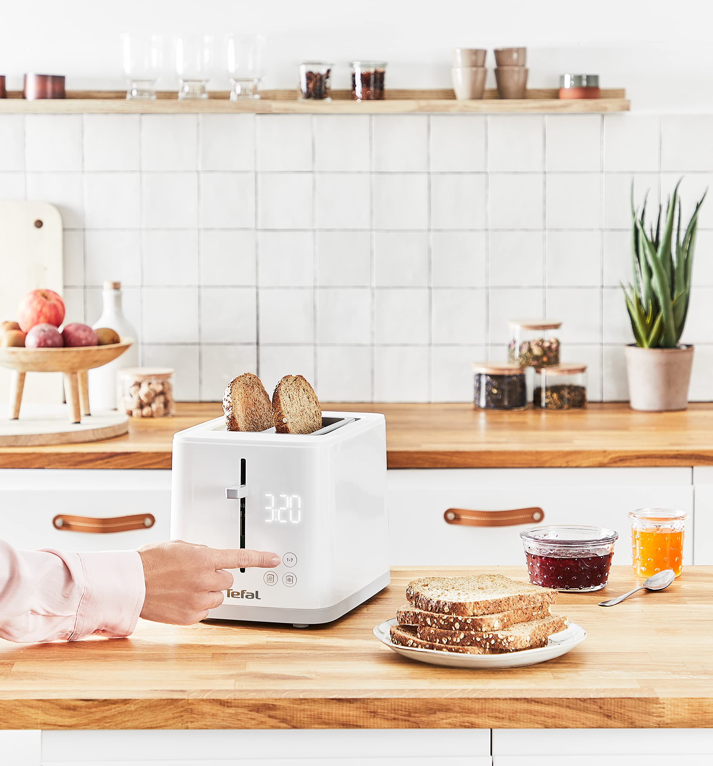 Tefal TT6931 Sense Tostadora | 7 niveles de bronceado | pantalla digital | cuenta atrás | calentamiento/descongelación | cajón de migas | botón de parada | blanco