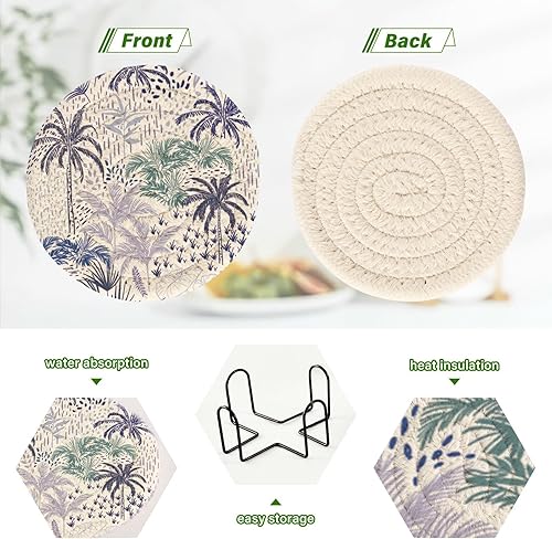 Miniatura 4 de Ropical Forest Coasters Set with Holder 6 Pack Cup Coasters for Table Home Coasters Posavasos para Mesa