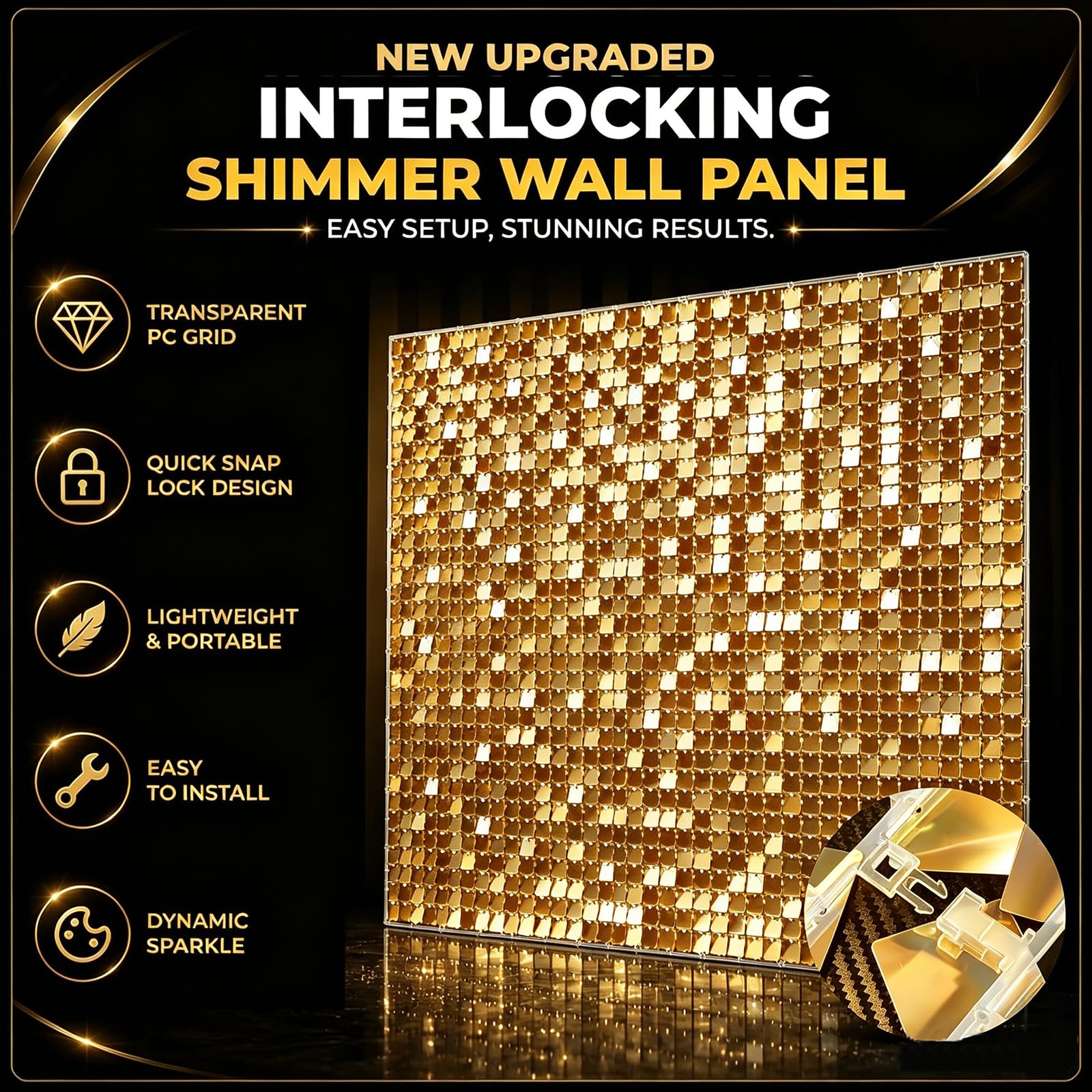 Licht Gold Schimmer Wand Hintergrund, 30cm * 30cm * 24 Stück