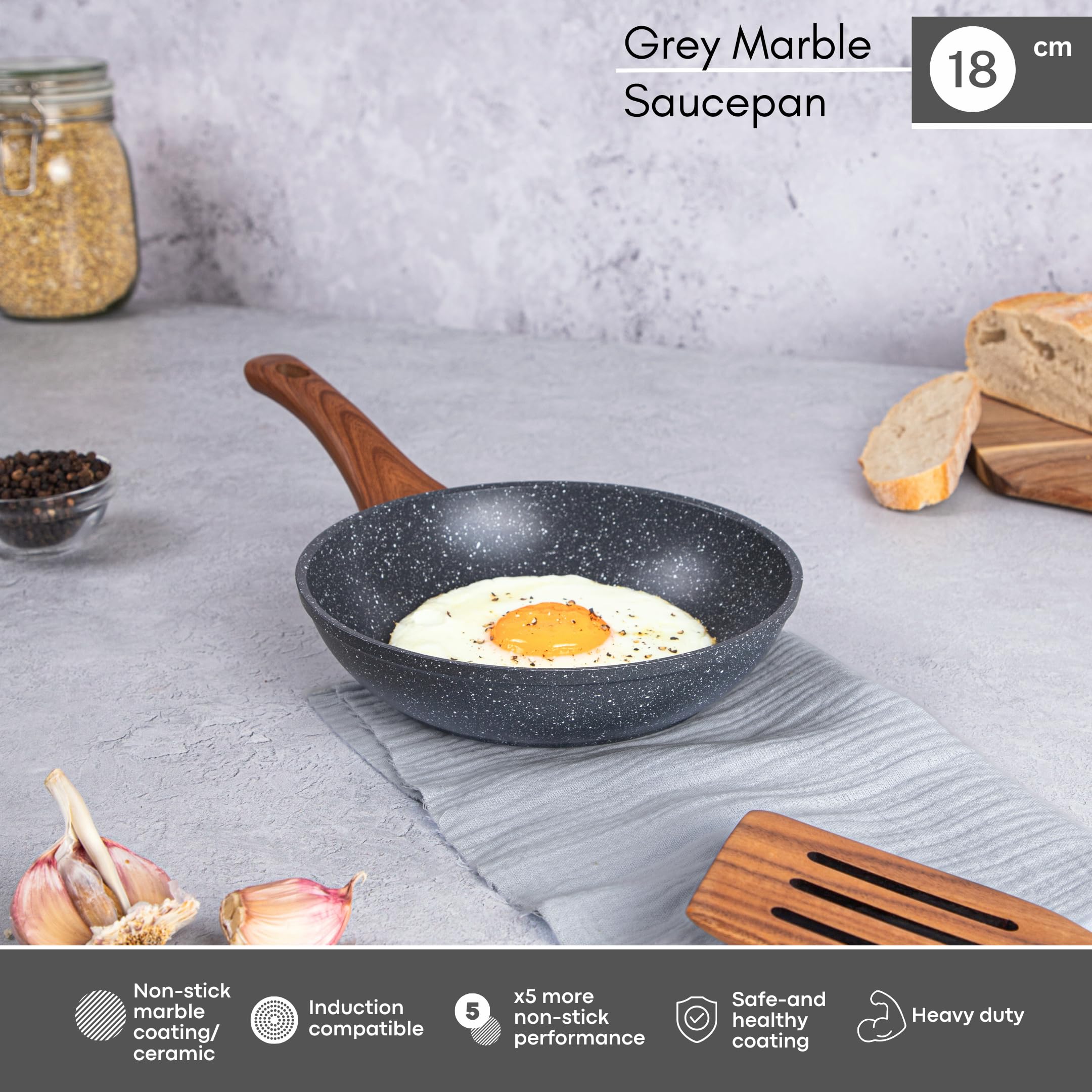 nuovva Non Stick Frying Pan - Induction Frying pan nonstick - Kitchen Chefs Pan Cookware - Marble, 18cm - Image 4