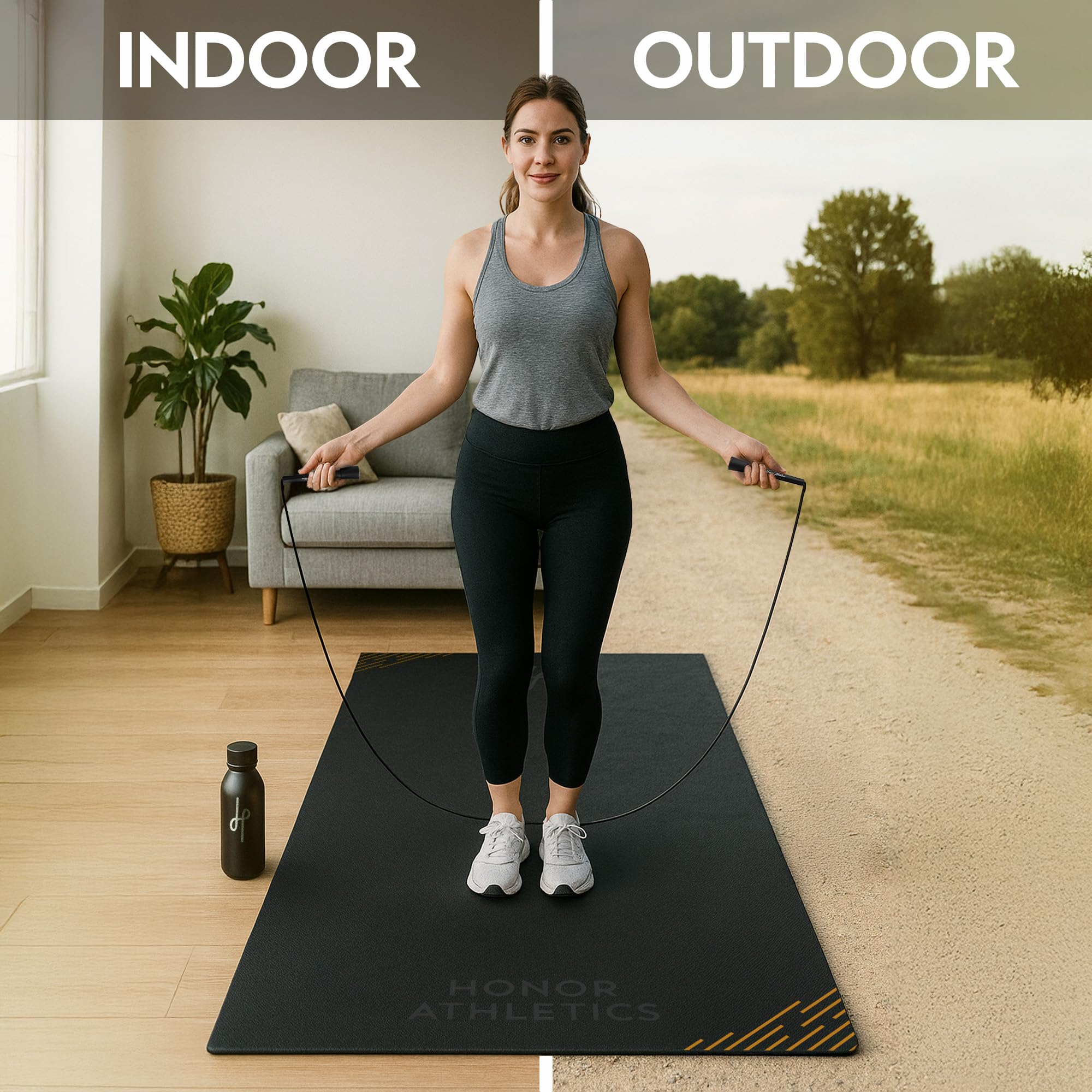 Honor Athletics Tappetino Premium per Corda da Saltare – Gomma Alta Densità 1/4" | Superficie Antiscivolo Interno/Esterno | Tappetino Resistente e Senza Odori