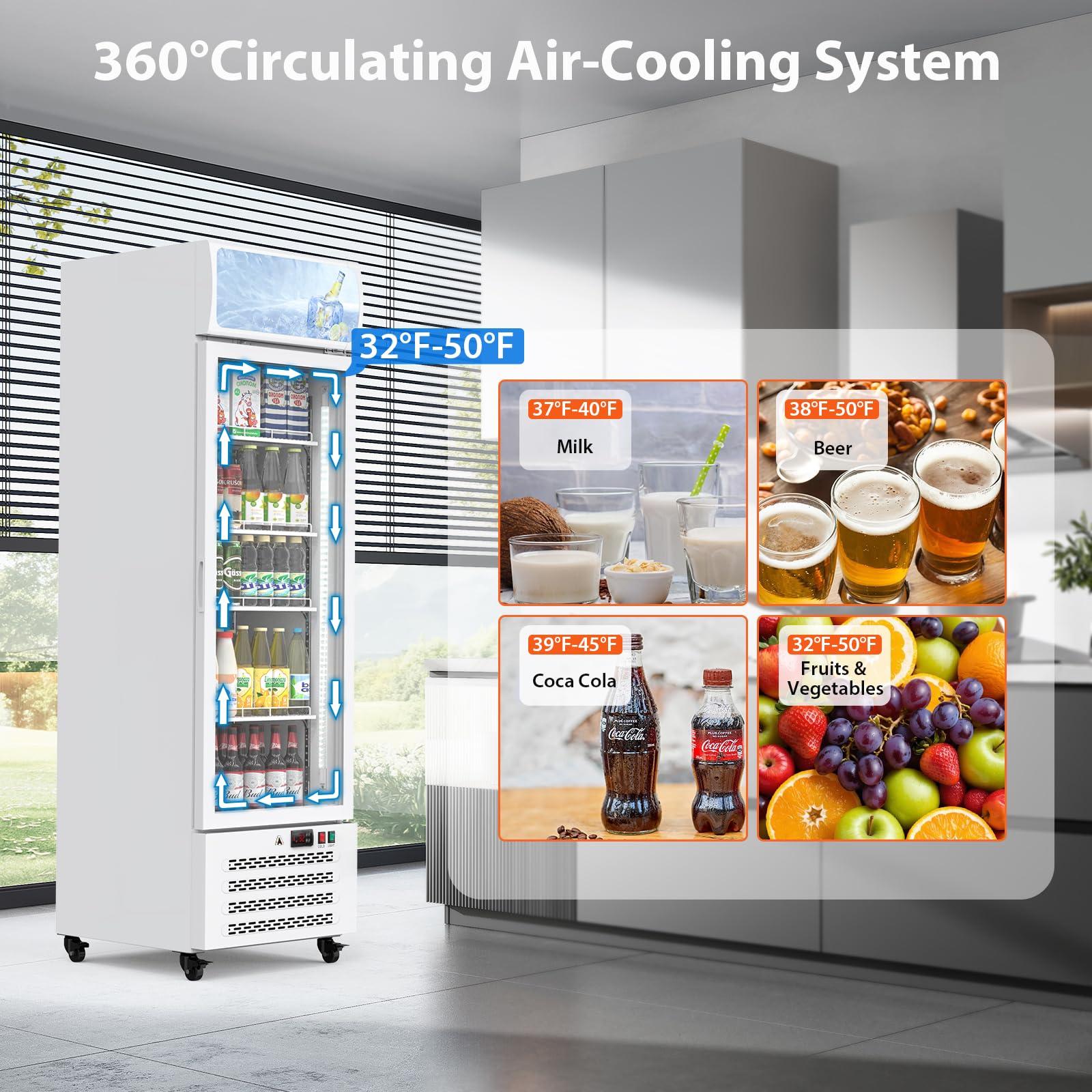 Garvee Dual-Layer Glass Door Beverage Merchandiser, 11.9 Cu.Ft - Commercial Display Refrigerator with Soft LED Lighting, 4 Adjustable Shelves, Energy Efficient for Cafe, Restaurant on Fridge.com