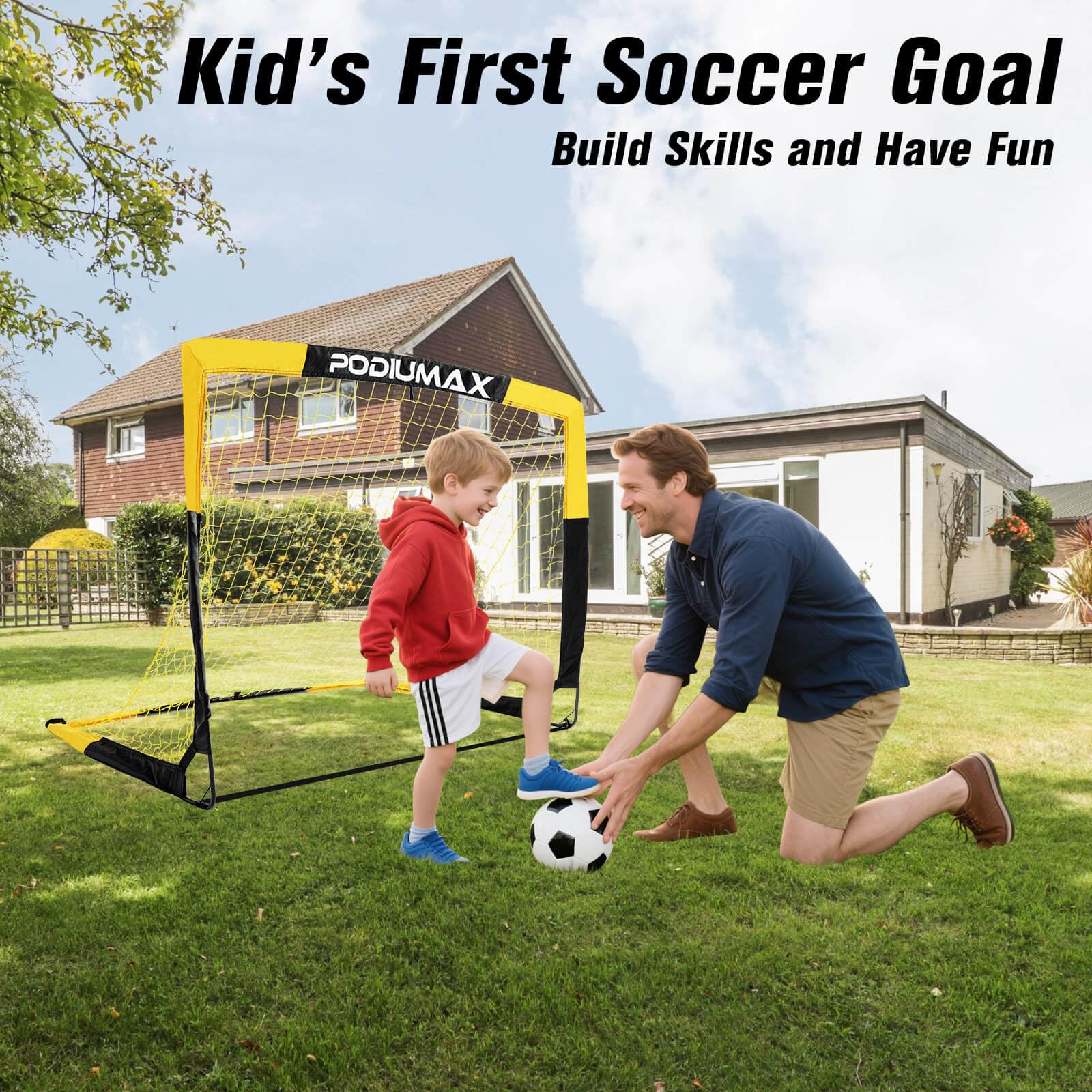 PodiuMax Set di 2 porte da calcio per bambini, grandi porte da calcio pop-up portatili, 130 x 90 x 90 x 90 cm, porta da calcio pieghevole, per giardino e bambini, set regalo per bambini