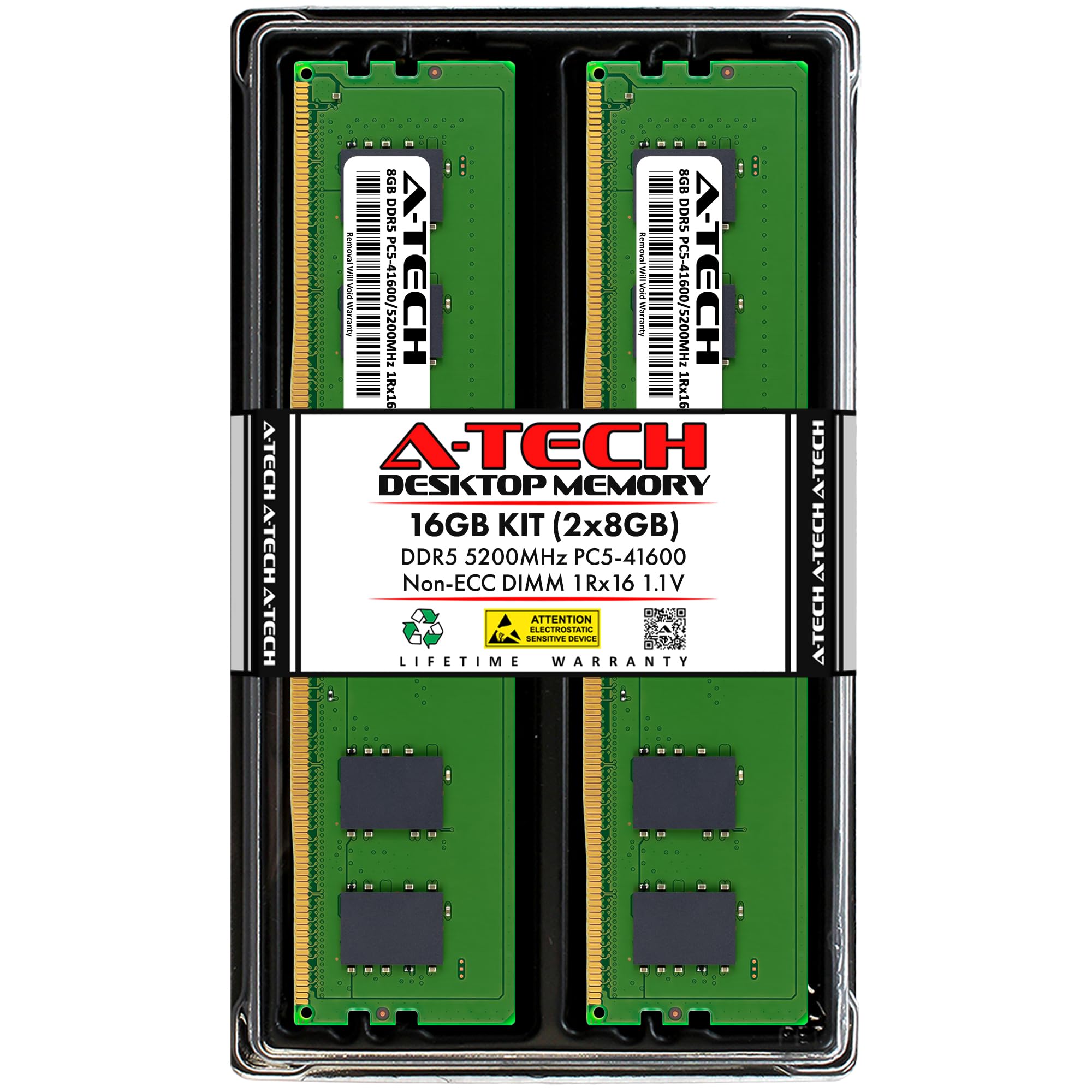 A-Tech 16GB Kit (2x8GB) DDR5 5200MHz PC5-41600 CL42 UDIMM 1Rx16 Single Rank 1.1V Non-ECC Unbuffered DIMM 288-Pin Desktop PC/Computer RAM Memory Upgrade Modules